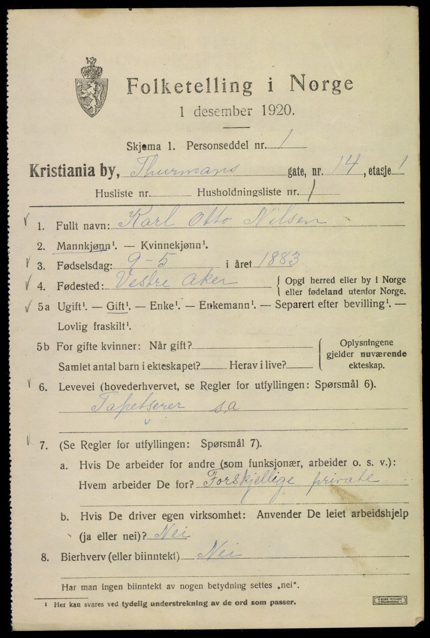 SAO, 1920 census for Kristiania, 1920, p. 580497