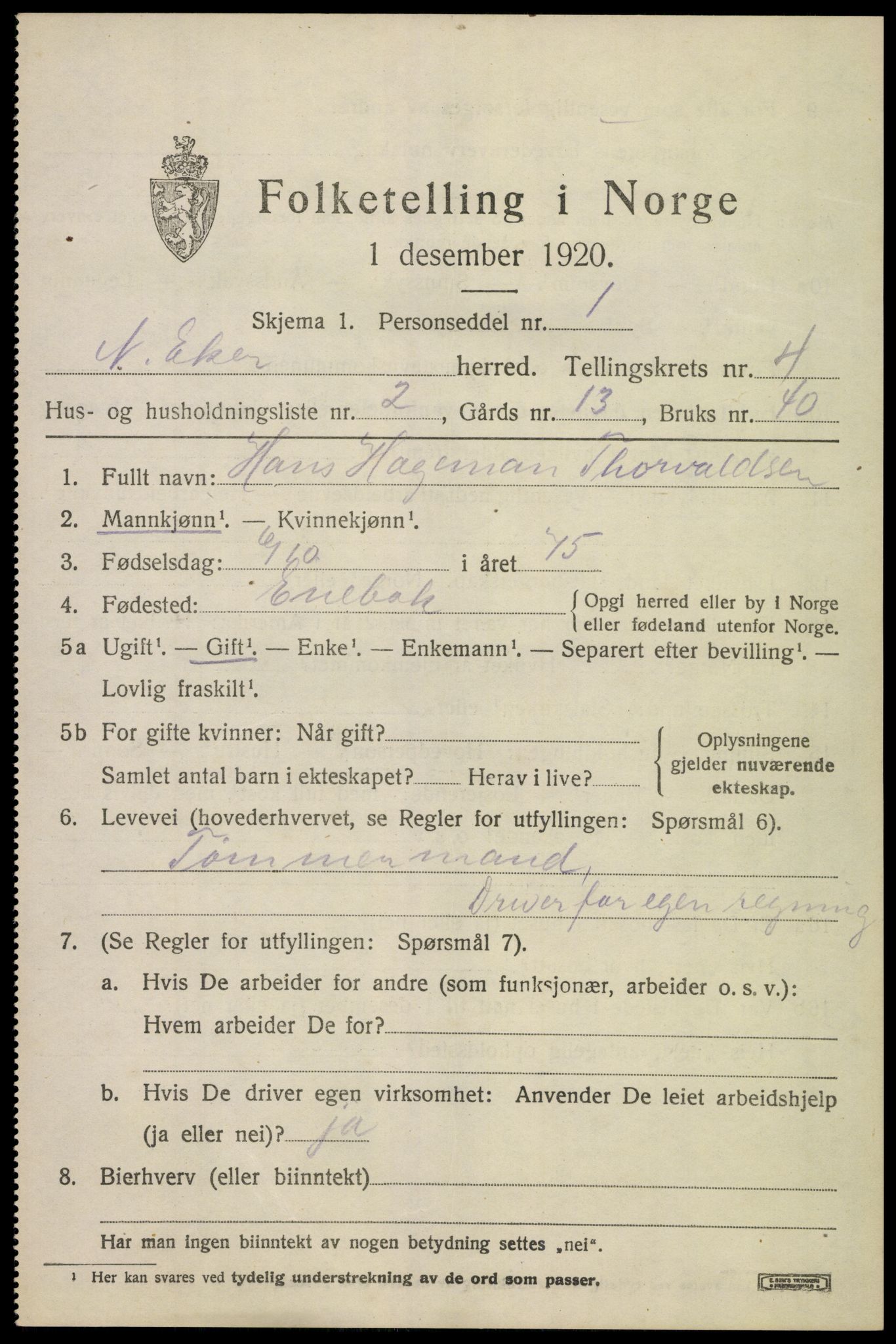 SAKO, 1920 census for Nedre Eiker, 1920, p. 5035