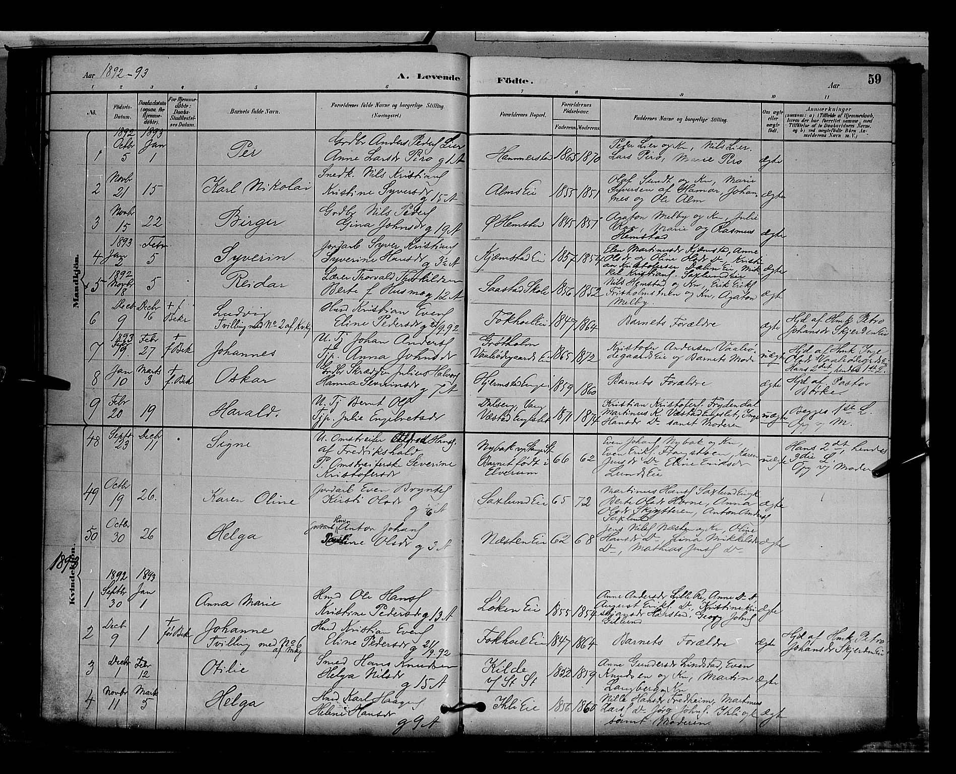 Stange prestekontor, SAH/PREST-002/L/L0009: Parish register (copy) no. 9, 1883-1899, p. 59