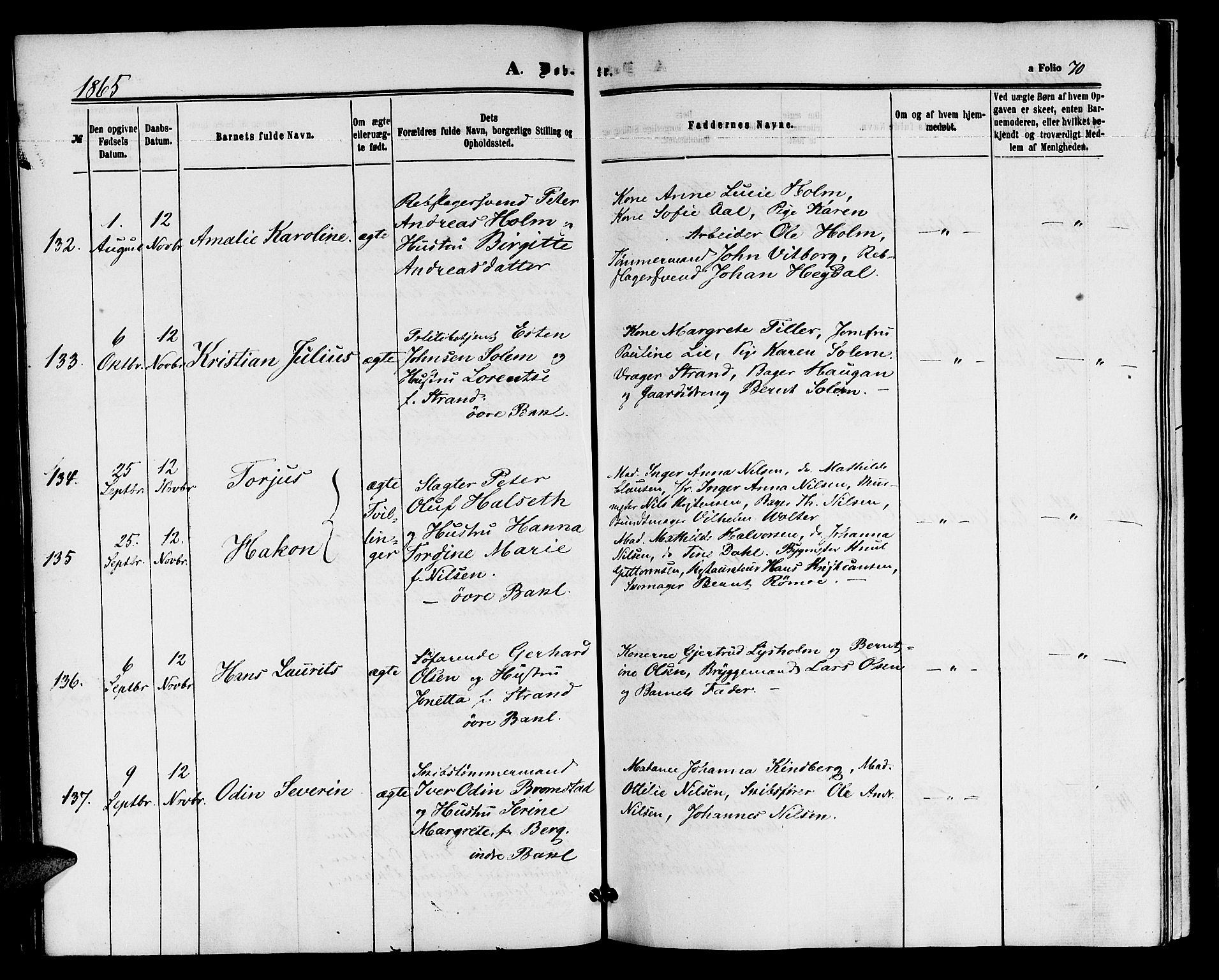 Ministerialprotokoller, klokkerbøker og fødselsregistre - Sør-Trøndelag, AV/SAT-A-1456/604/L0185: Parish register (official) no. 604A06, 1861-1865, p. 70