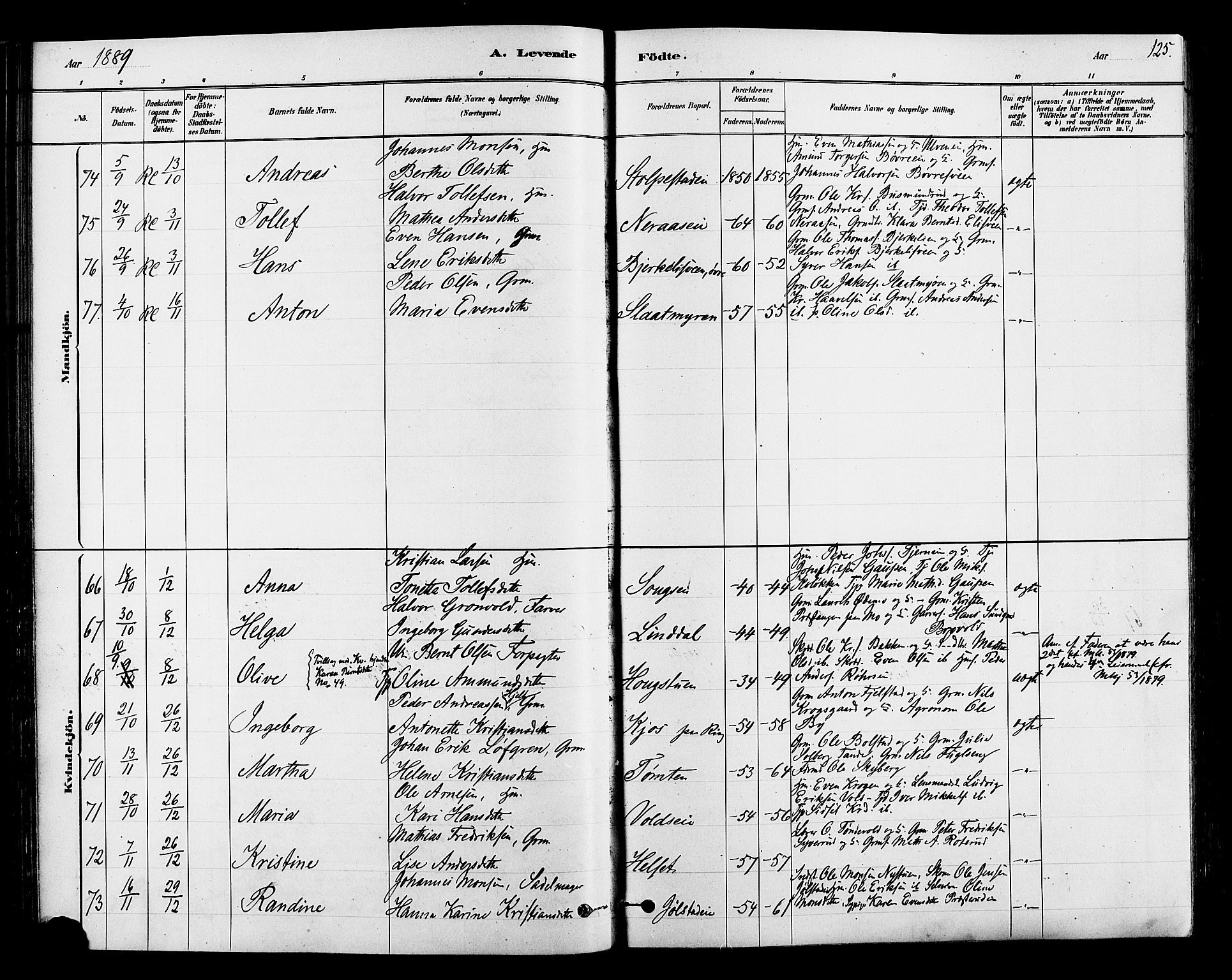 Ringsaker prestekontor, SAH/PREST-014/L/La/L0009: Parish register (copy) no. 9, 1879-1890, p. 125