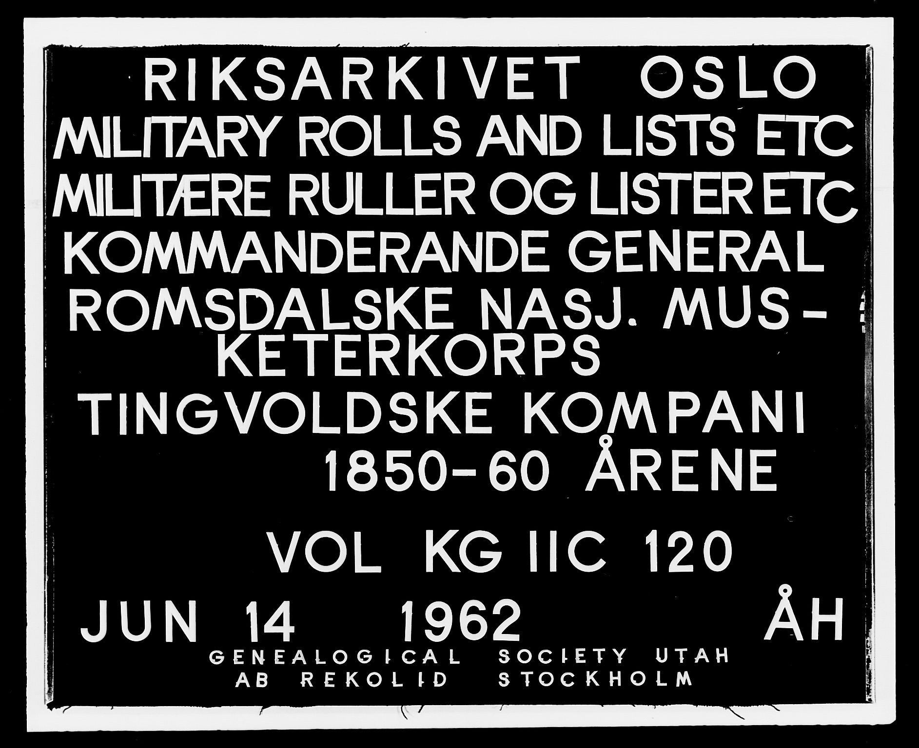 Generalitets- og kommissariatskollegiet, Det kongelige norske kommissariatskollegium, AV/RA-EA-5420/E/Eh/L0120: Tingvollske kompani, 1850-1870, p. 1