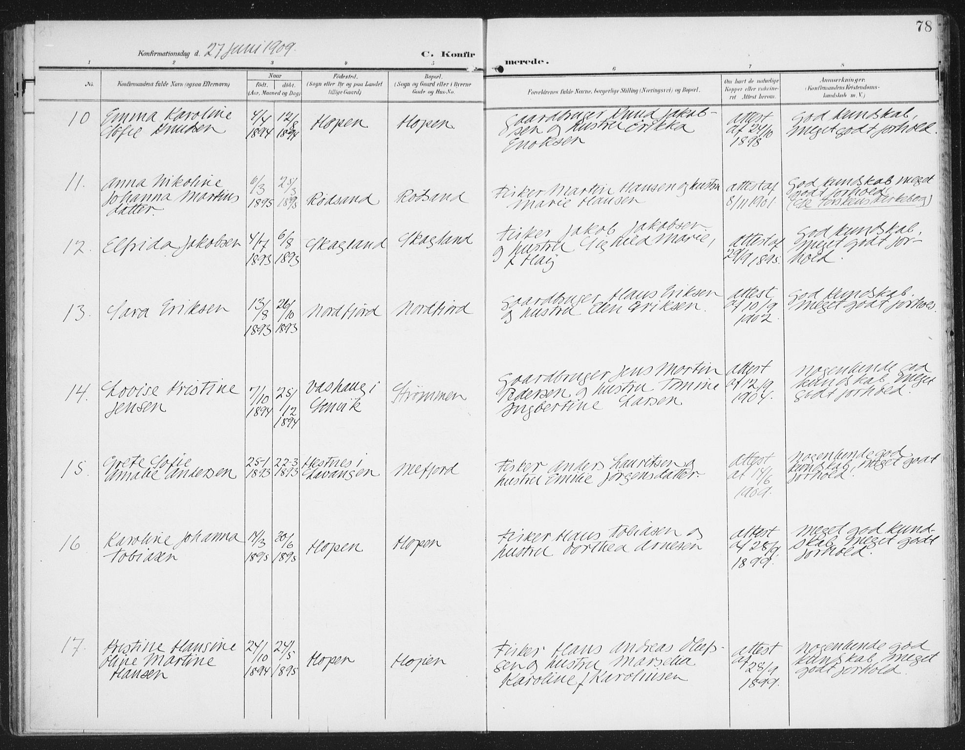 Berg sokneprestkontor, AV/SATØ-S-1318/G/Ga/Gaa/L0007kirke: Parish register (official) no. 7, 1906-1915, p. 78