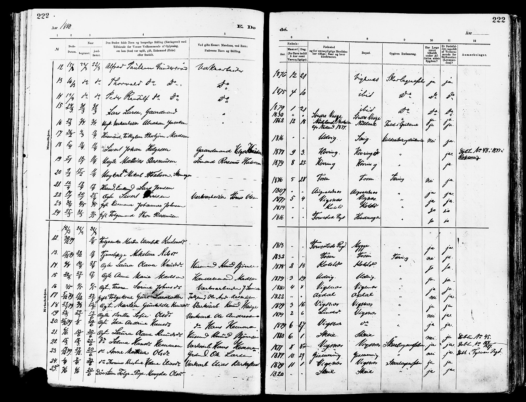 Avaldsnes sokneprestkontor, AV/SAST-A -101851/H/Ha/Haa/L0015: Parish register (official) no. A 15, 1880-1906, p. 222