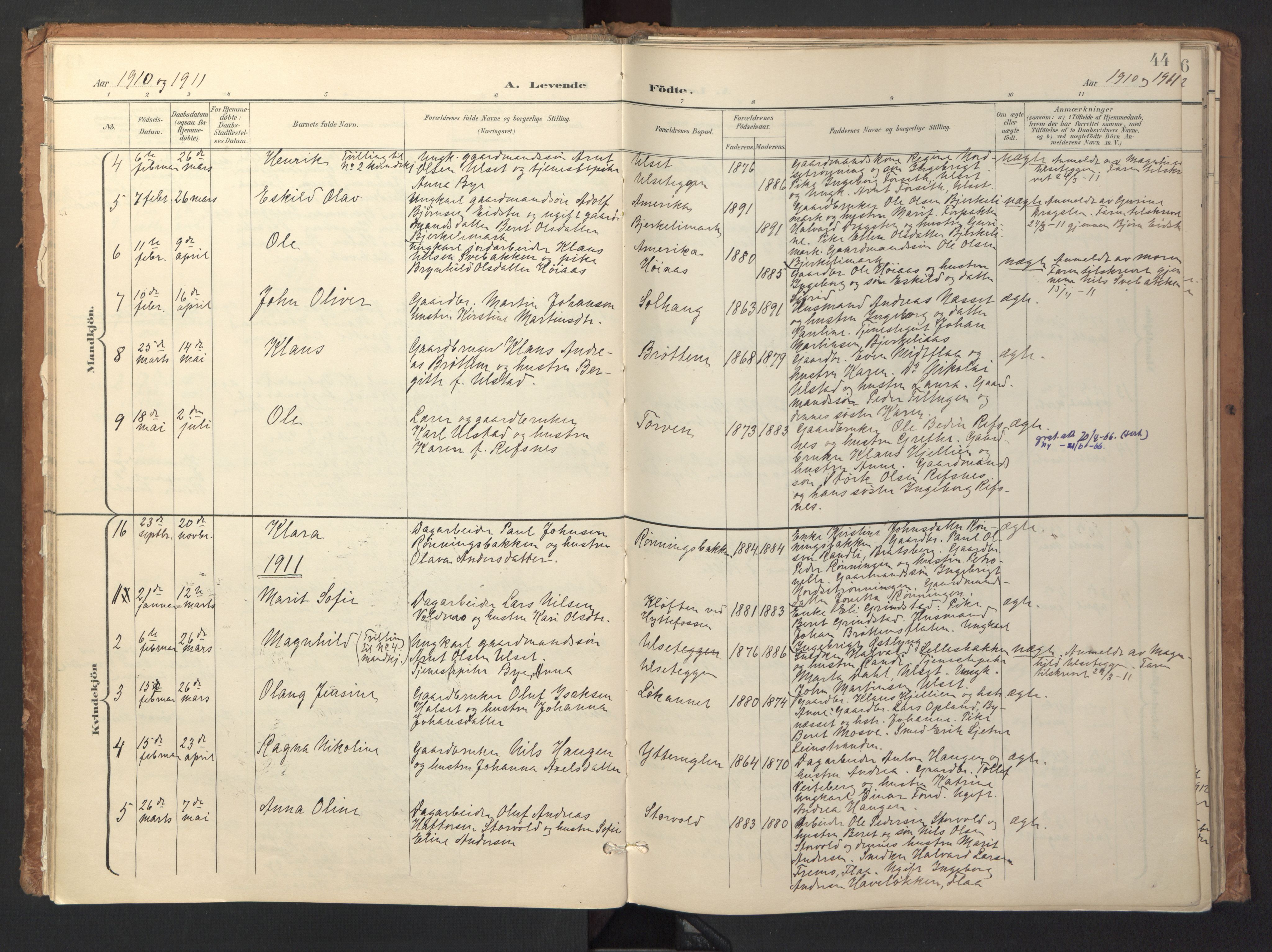 Ministerialprotokoller, klokkerbøker og fødselsregistre - Sør-Trøndelag, SAT/A-1456/618/L0448: Parish register (official) no. 618A11, 1898-1916, p. 44