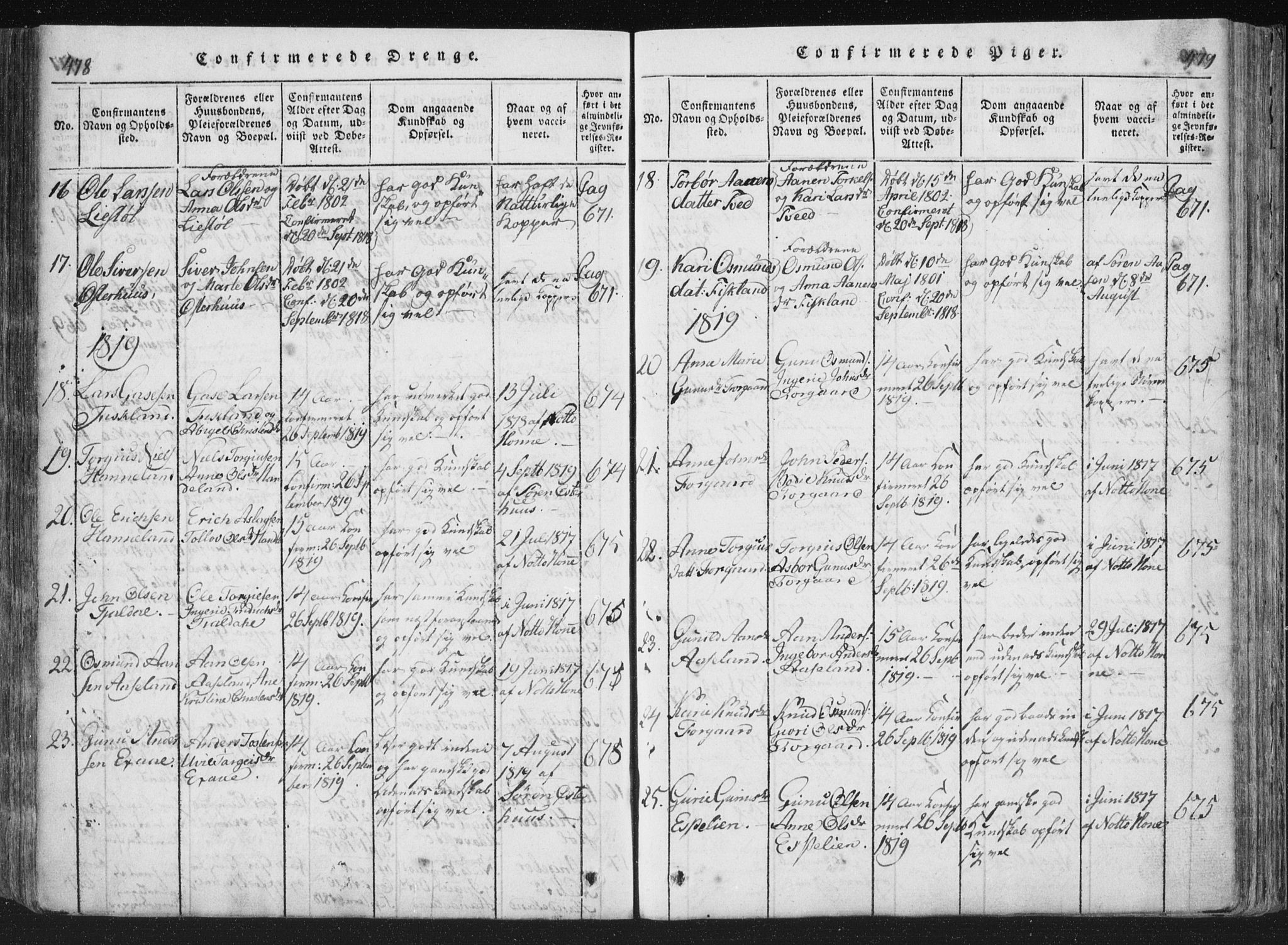 Åseral sokneprestkontor, SAK/1111-0051/F/Fa/L0001: Parish register (official) no. A 1, 1815-1853, p. 478-479