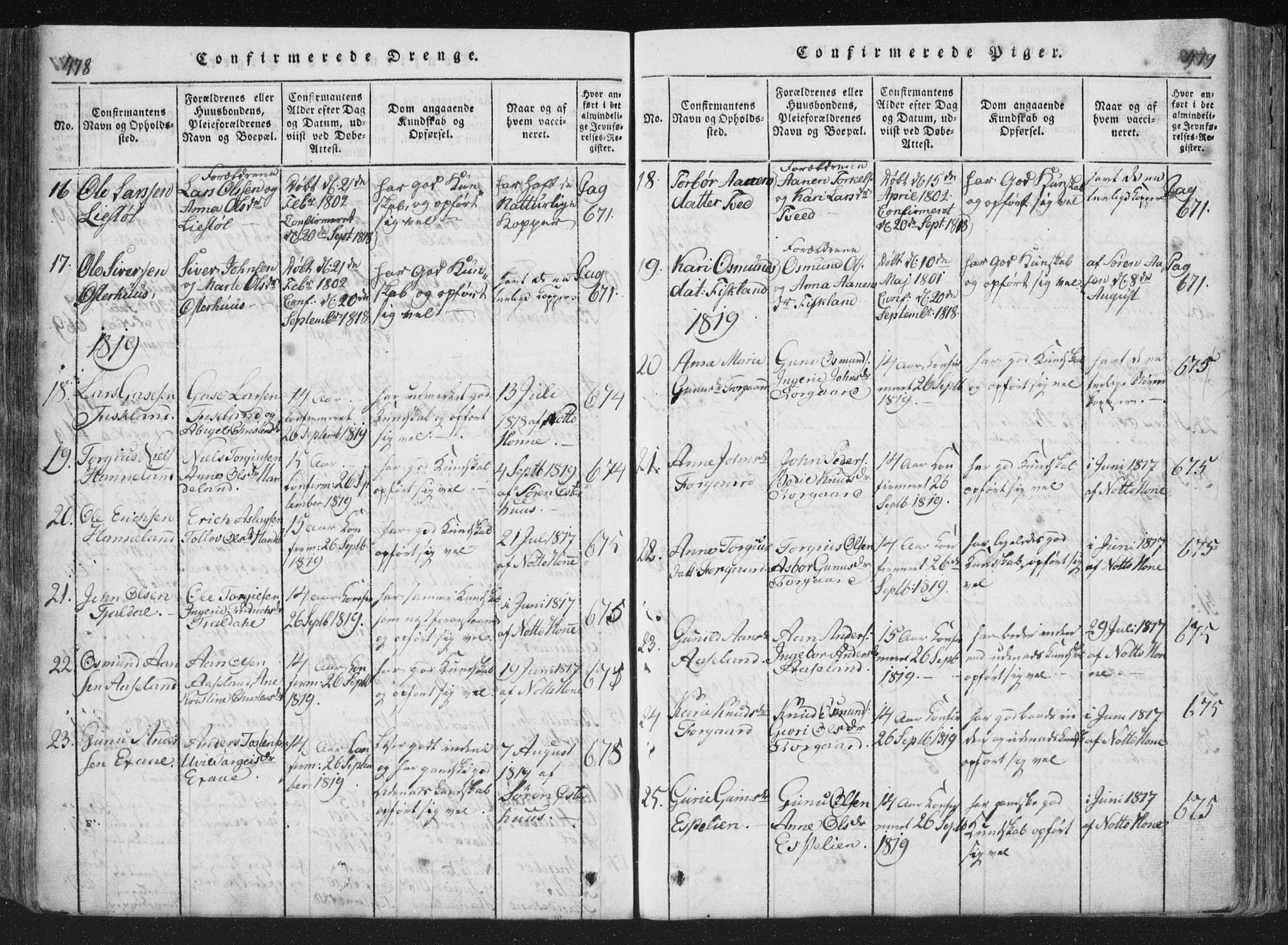 Åseral sokneprestkontor, AV/SAK-1111-0051/F/Fa/L0001: Parish register (official) no. A 1, 1815-1853, p. 478-479