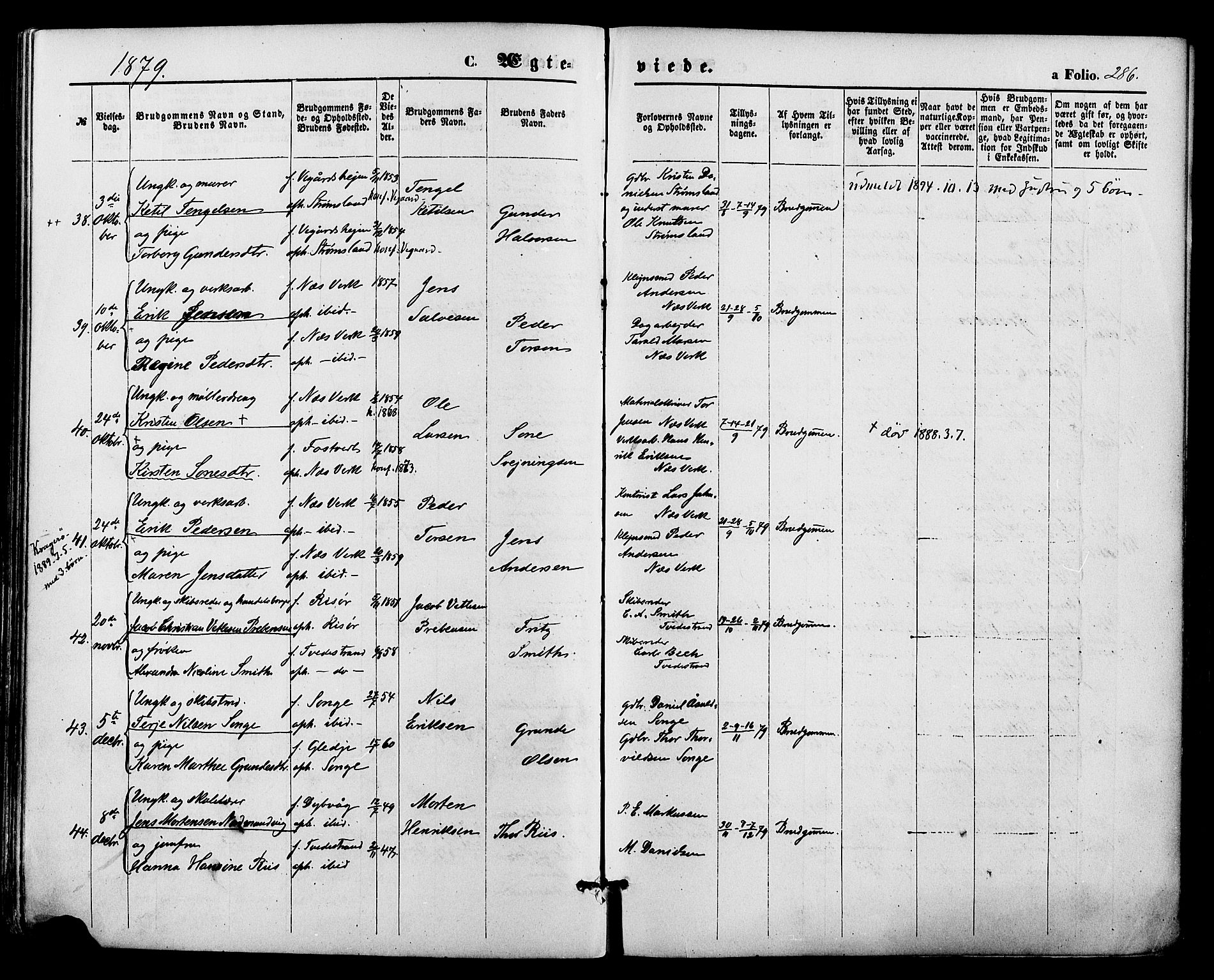 Holt sokneprestkontor, AV/SAK-1111-0021/F/Fa/L0010: Parish register (official) no. A 10, 1872-1885, p. 286