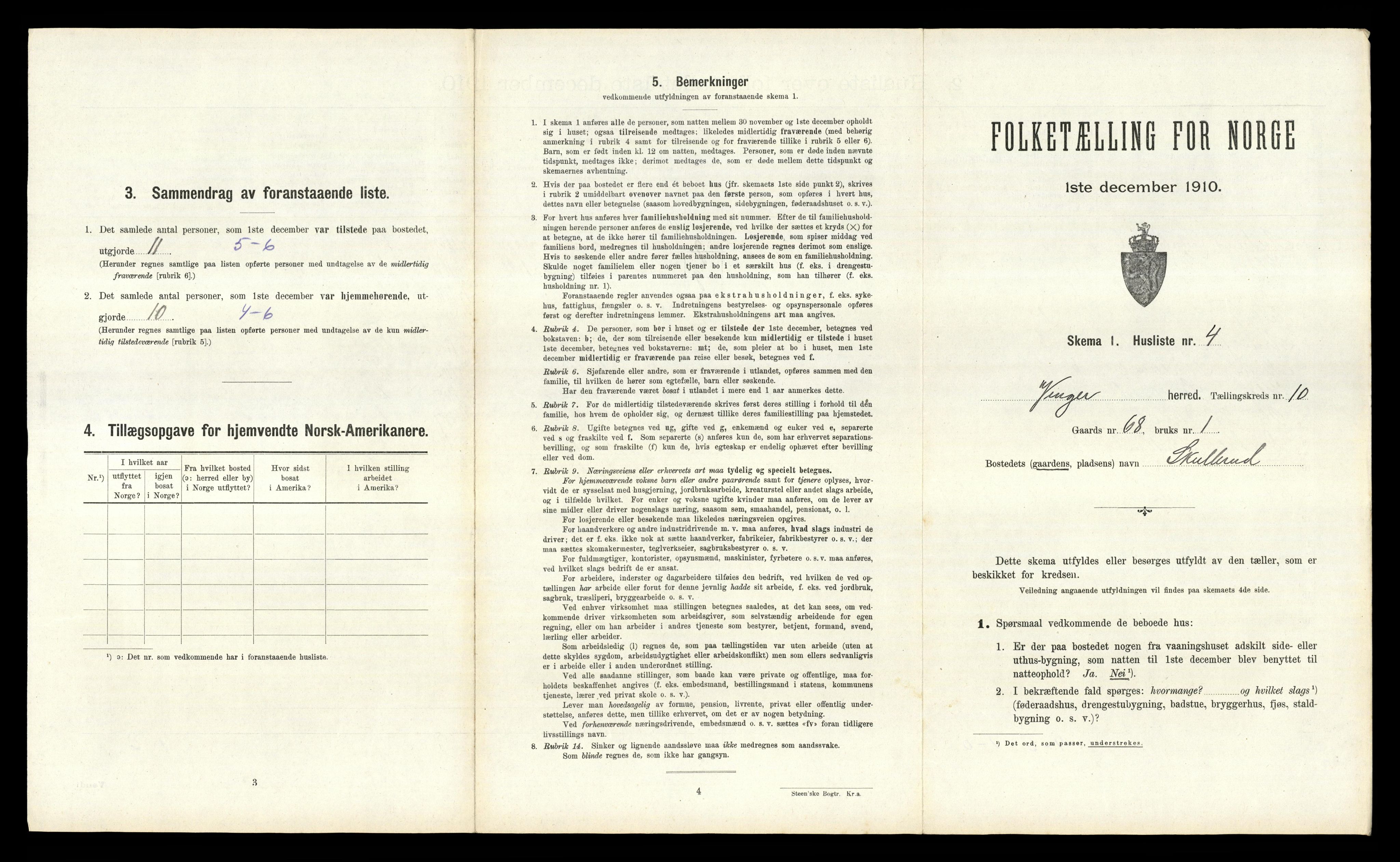 RA, 1910 census for Vinger, 1910, p. 1113