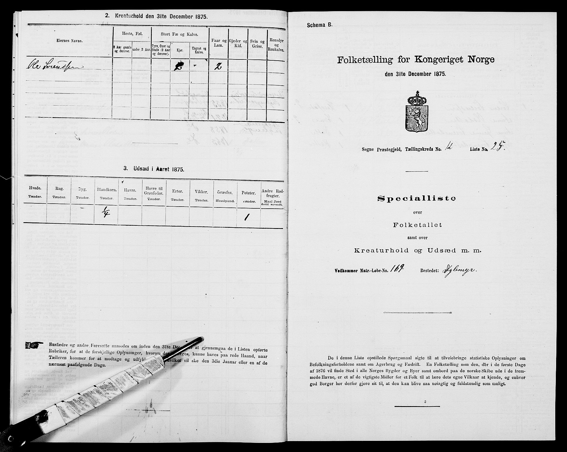 SAK, 1875 census for 1018P Søgne, 1875, p. 912