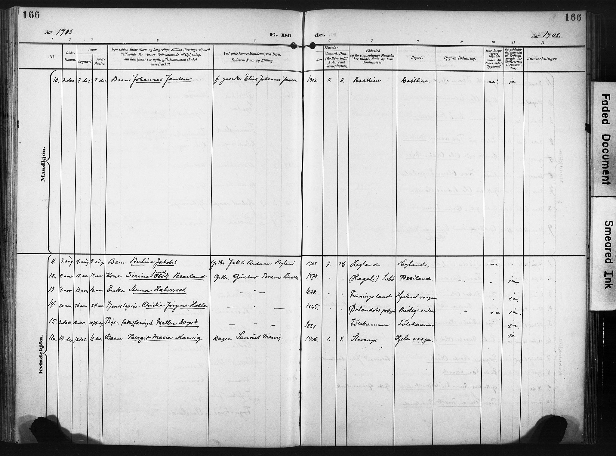 Hjelmeland sokneprestkontor, AV/SAST-A-101843/02/A/L0002: Parish register (official) no. A 17, 1901-1916, p. 166