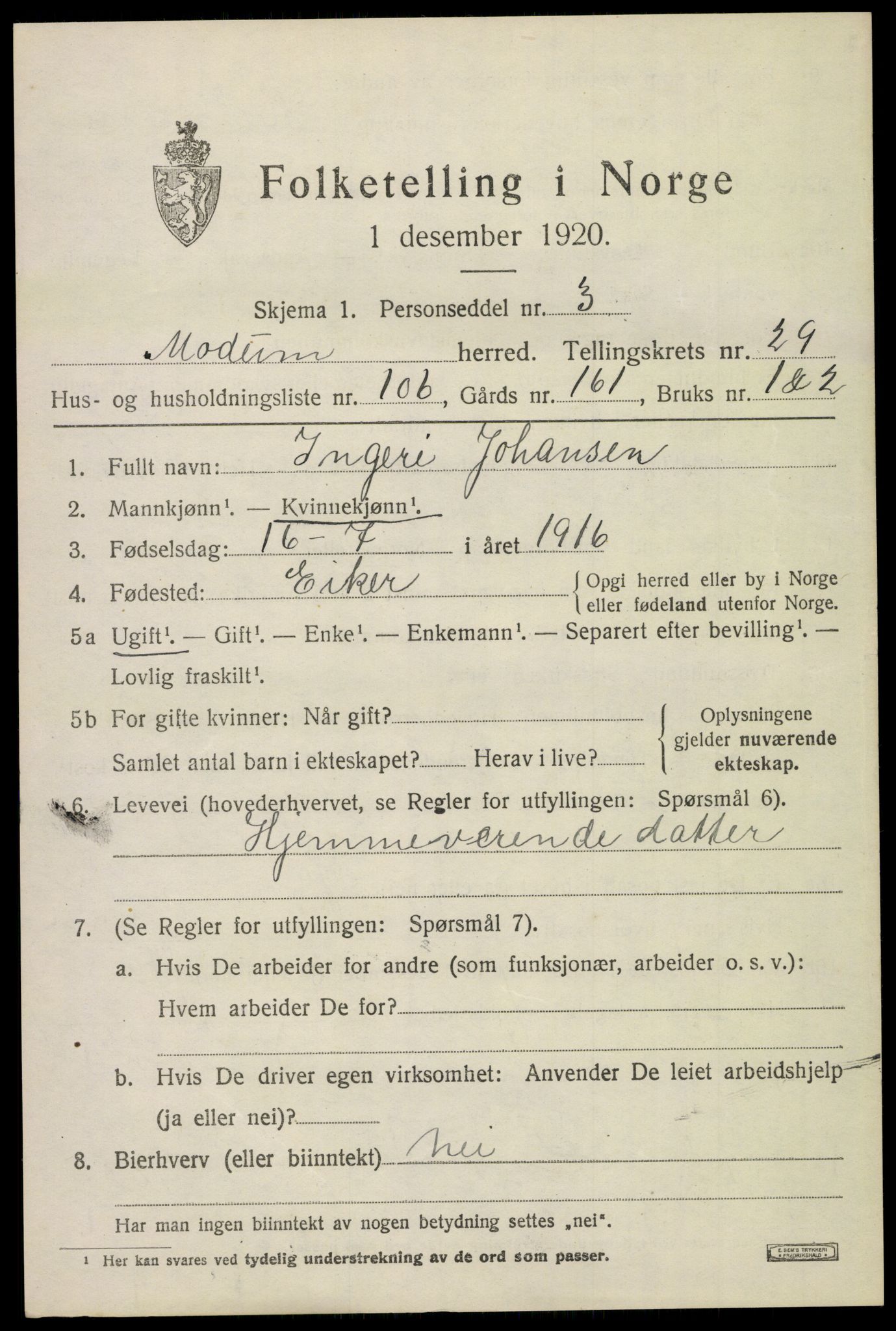 SAKO, 1920 census for Modum, 1920, p. 27637