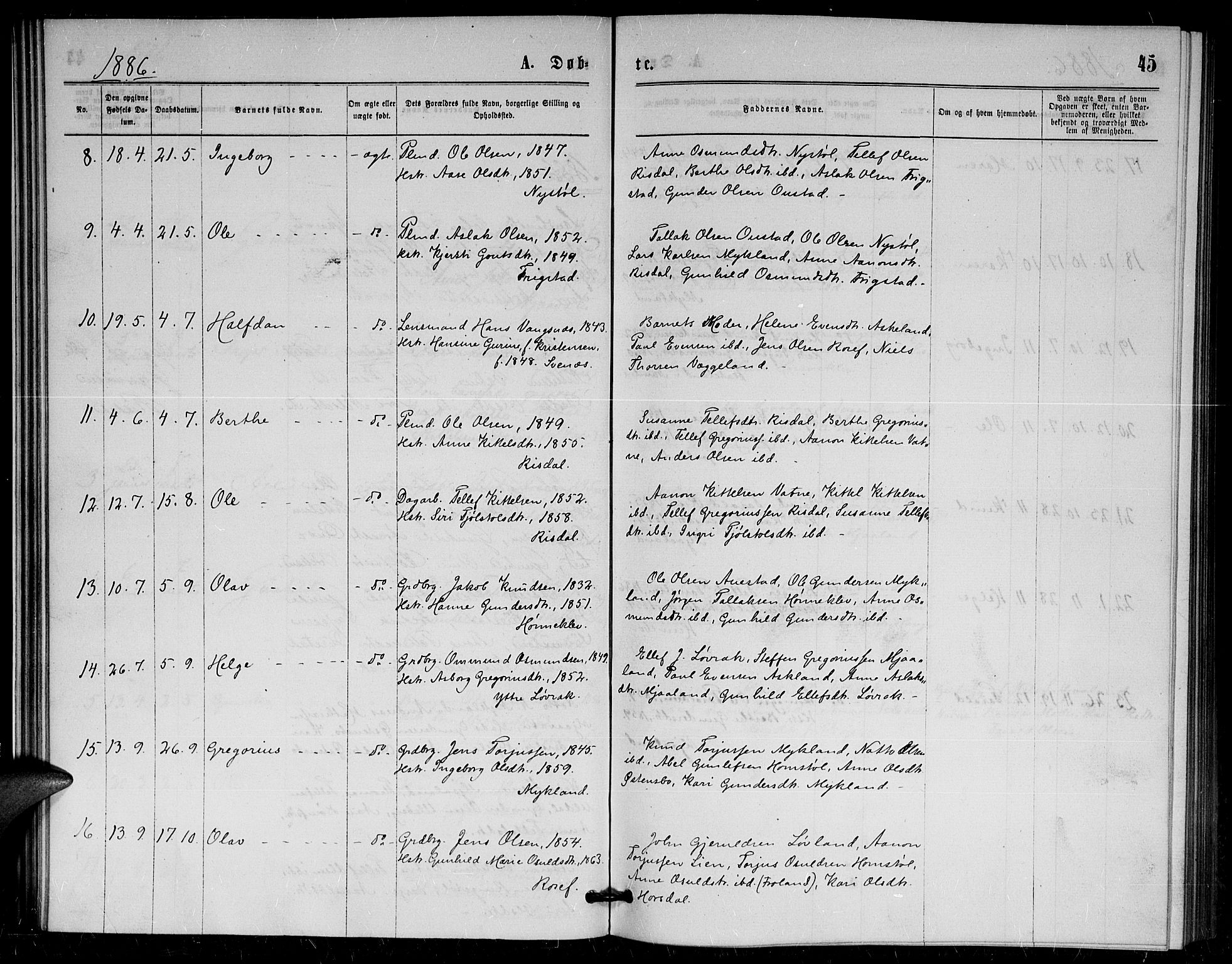 Herefoss sokneprestkontor, AV/SAK-1111-0019/F/Fa/Fac/L0001: Parish register (official) no. A 1, 1871-1886, p. 45