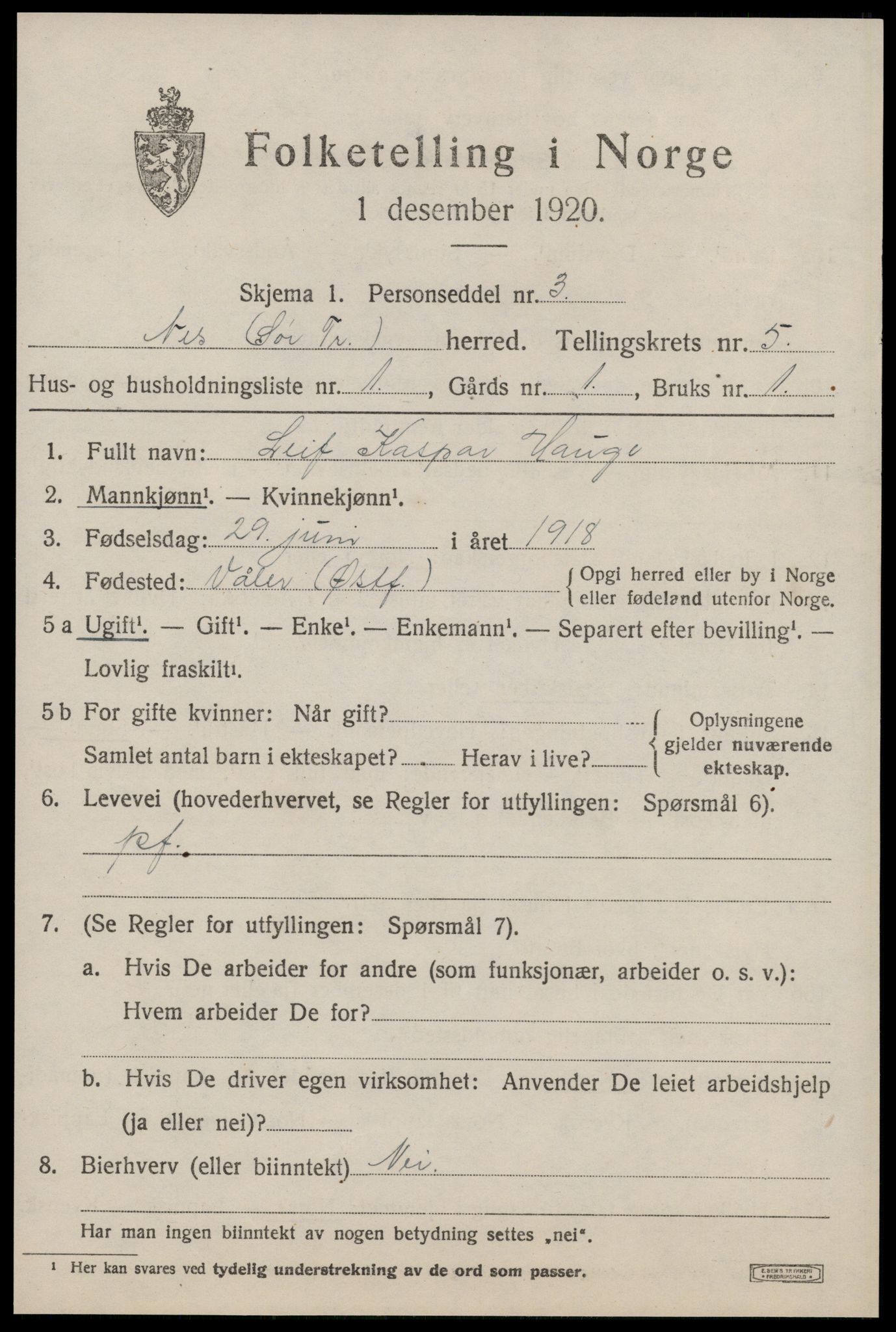 SAT, 1920 census for Nes (ST), 1920, p. 2885