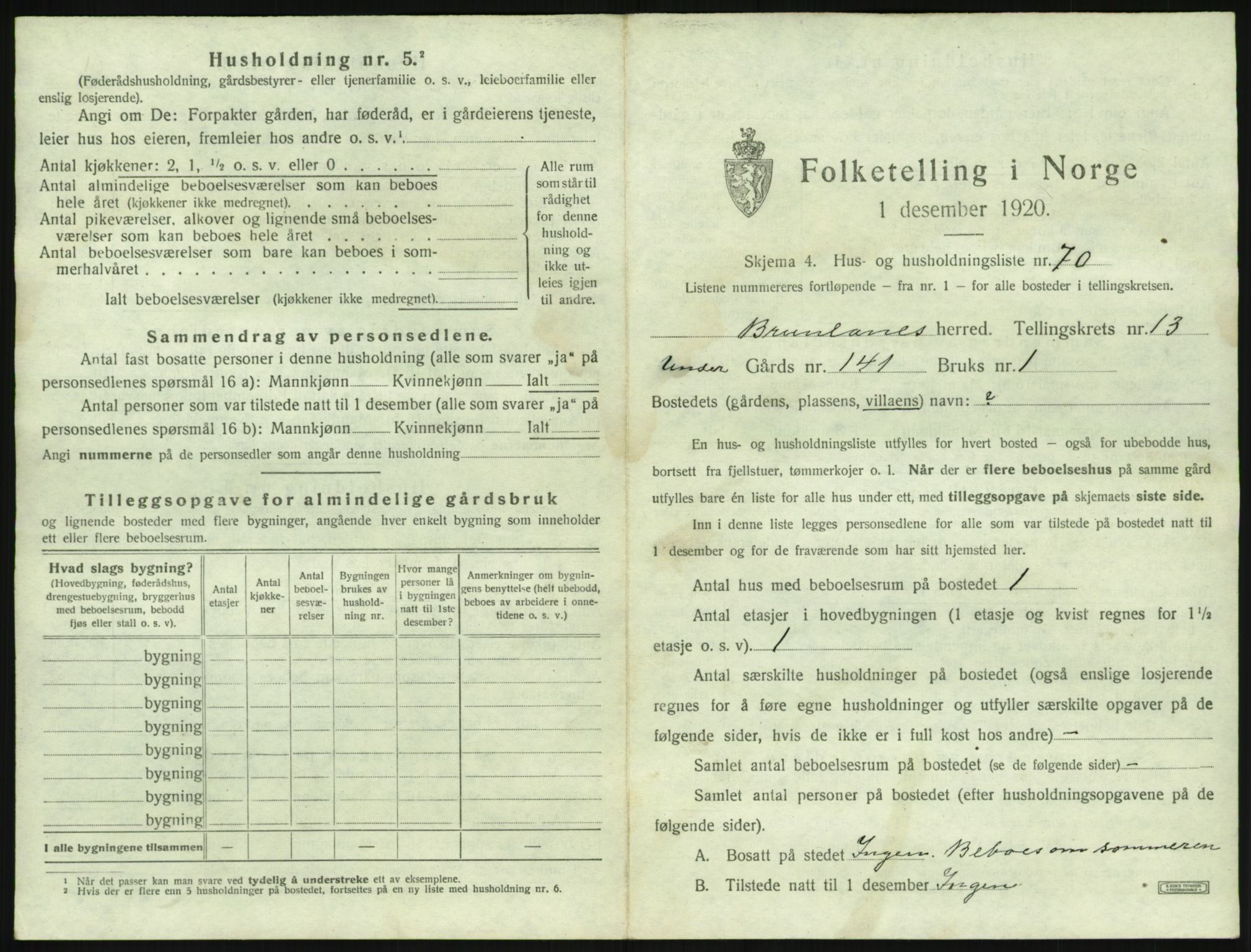 SAKO, 1920 census for Brunlanes, 1920, p. 1889