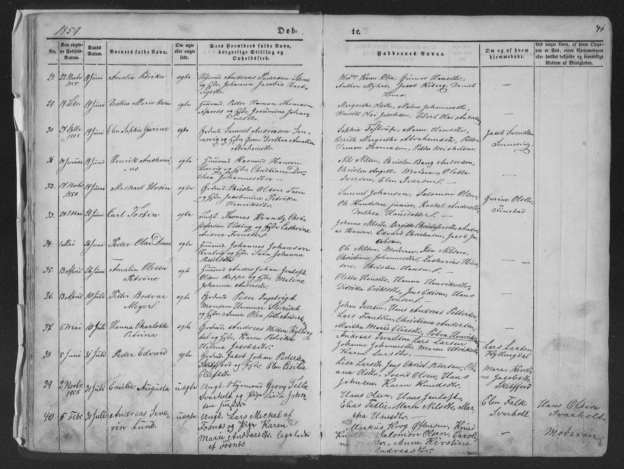 Ministerialprotokoller, klokkerbøker og fødselsregistre - Nordland, SAT/A-1459/881/L1165: Parish register (copy) no. 881C02, 1854-1876, p. 41