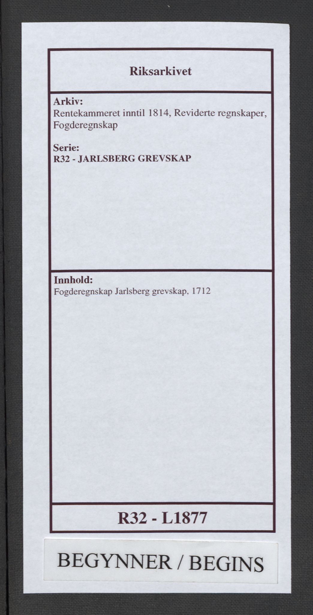 Rentekammeret inntil 1814, Reviderte regnskaper, Fogderegnskap, AV/RA-EA-4092/R32/L1877: Fogderegnskap Jarlsberg grevskap, 1712, p. 1