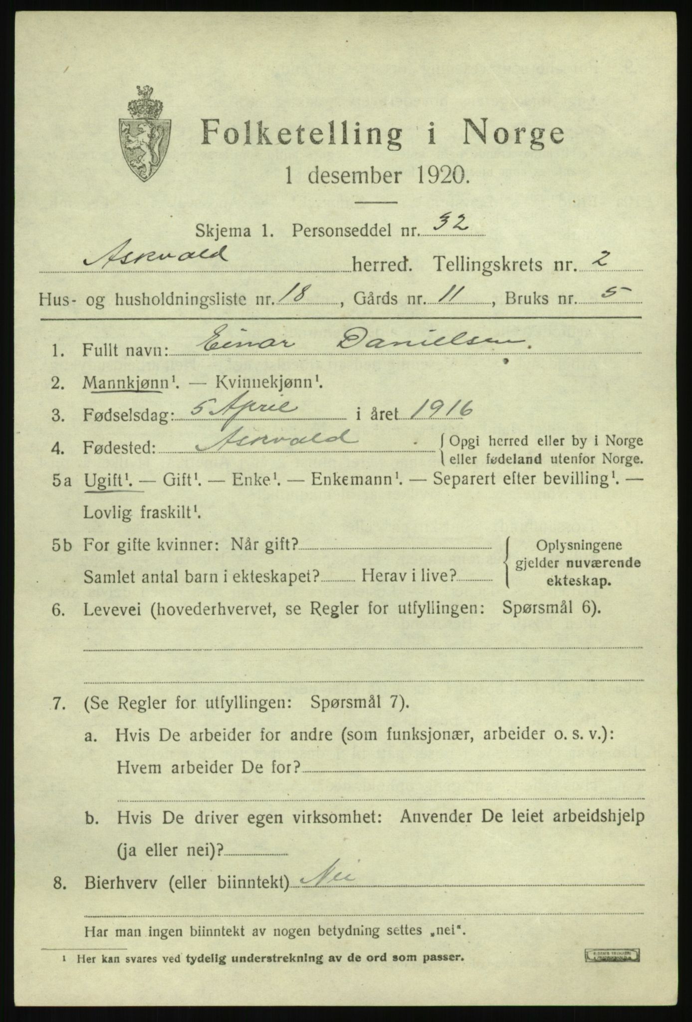 SAB, 1920 census for Askvoll, 1920, p. 2048