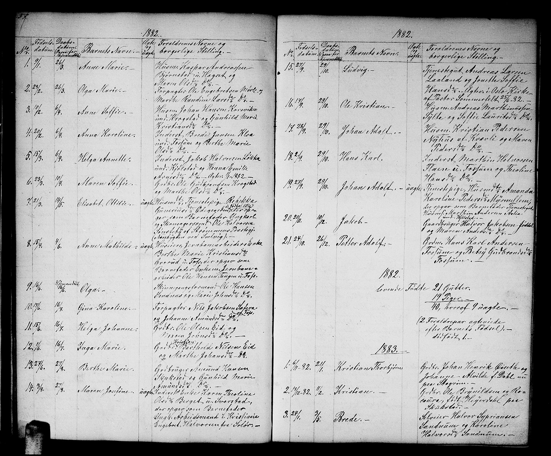 Aurskog prestekontor Kirkebøker, SAO/A-10304a/G/Gb/L0001: Parish register (copy) no. II 1, 1858-1885, p. 57