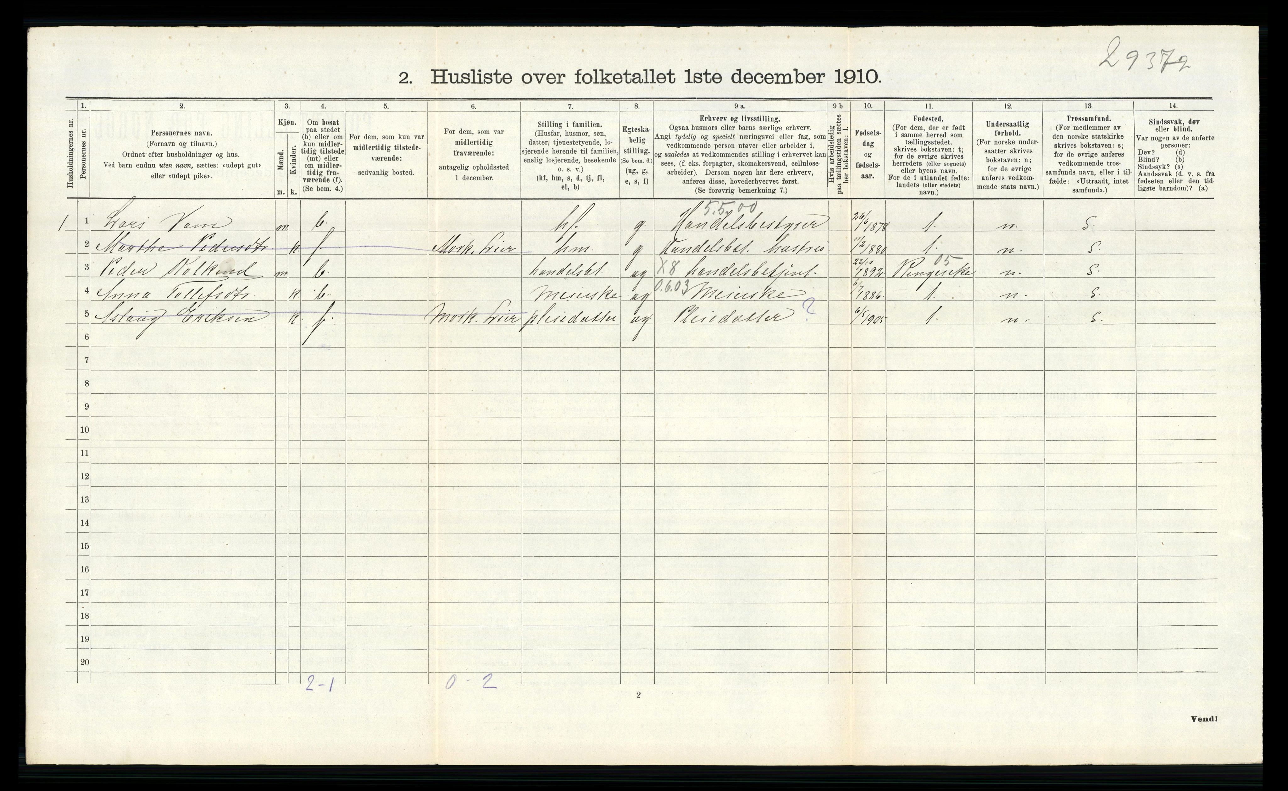 RA, 1910 census for Lier, 1910, p. 2019