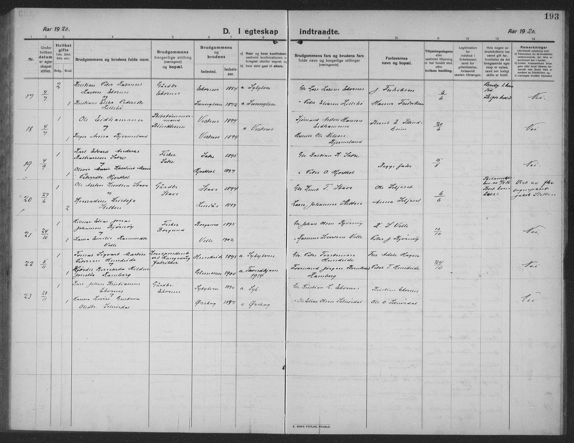 Ministerialprotokoller, klokkerbøker og fødselsregistre - Møre og Romsdal, AV/SAT-A-1454/523/L0342: Parish register (copy) no. 523C05, 1916-1937, p. 193