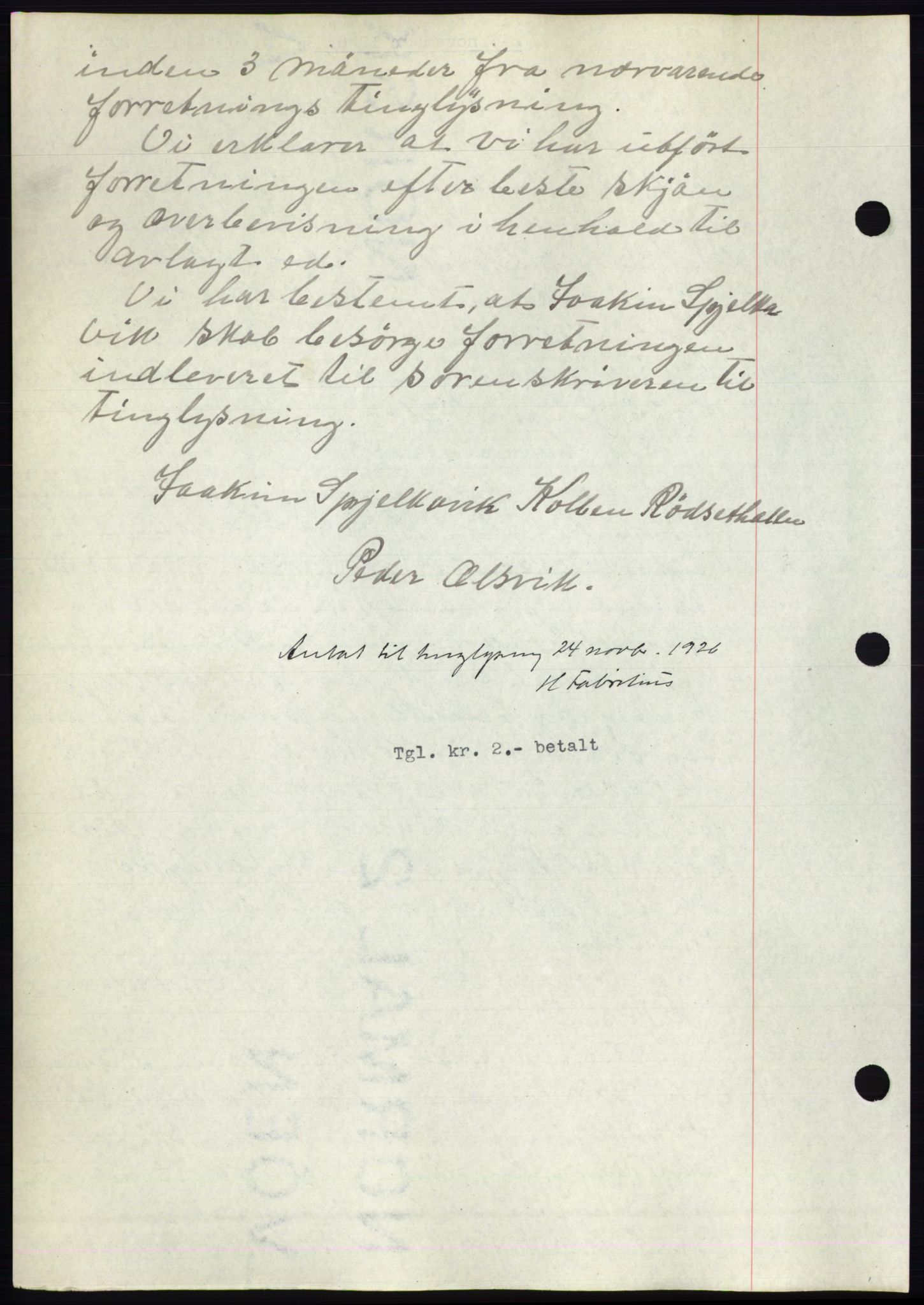 Nordre Sunnmøre sorenskriveri, AV/SAT-A-0006/1/2/2C/2Ca/L0035: Mortgage book no. 37, 1926-1926, Deed date: 24.11.1926