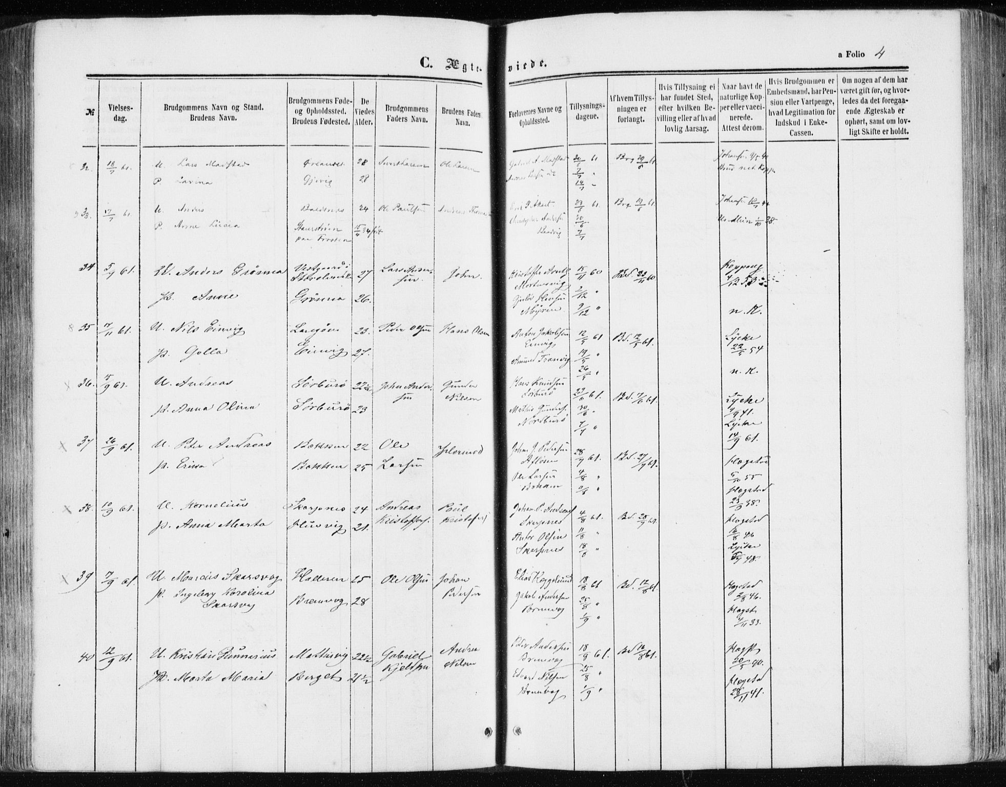 Ministerialprotokoller, klokkerbøker og fødselsregistre - Sør-Trøndelag, AV/SAT-A-1456/634/L0531: Parish register (official) no. 634A07, 1861-1870, p. 4