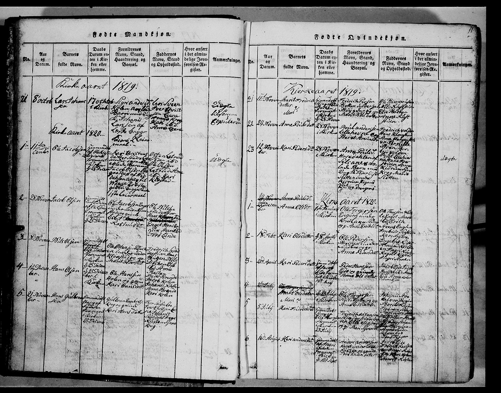 Fron prestekontor, SAH/PREST-078/H/Ha/Hab/L0002: Parish register (copy) no. 2, 1816-1850, p. 11