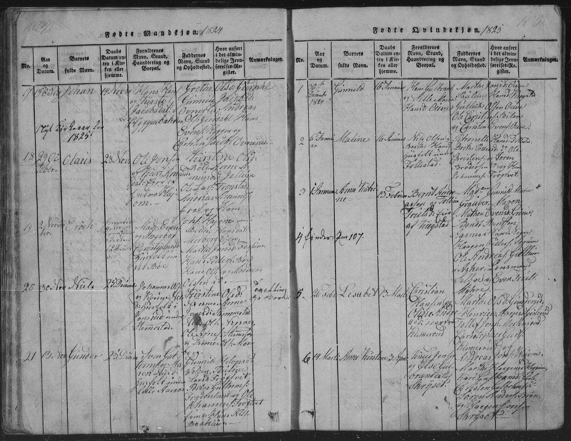 Røyken kirkebøker, SAKO/A-241/G/Ga/L0003: Parish register (copy) no. 3, 1814-1856, p. 104-105