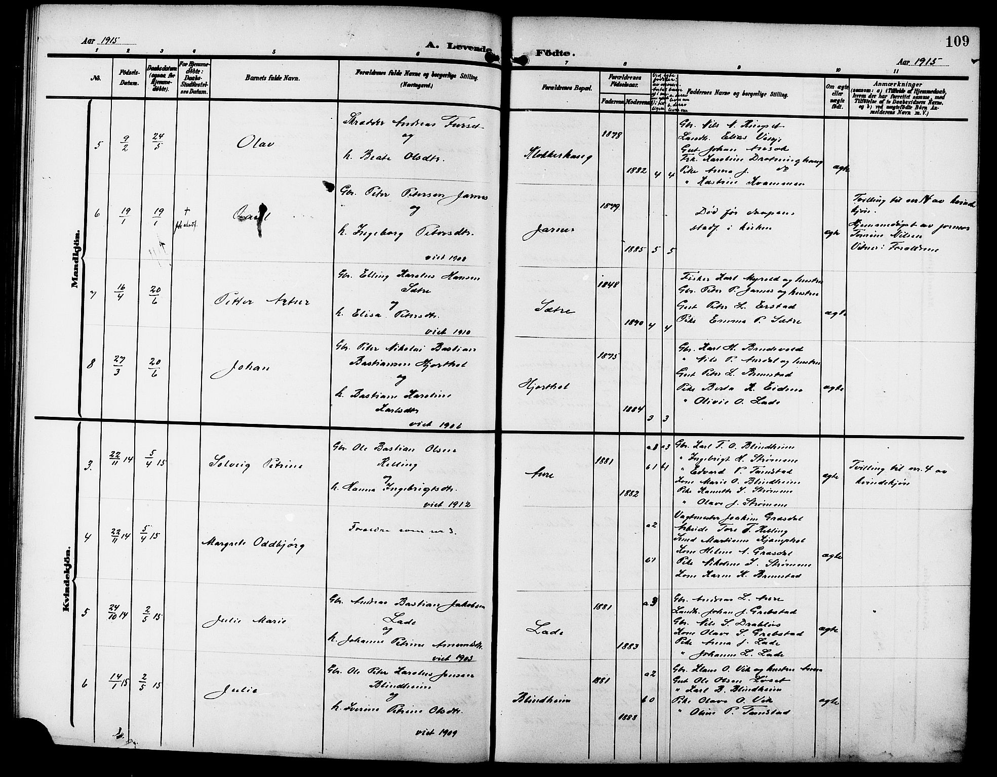 Ministerialprotokoller, klokkerbøker og fødselsregistre - Møre og Romsdal, SAT/A-1454/523/L0341: Parish register (copy) no. 523C04, 1903-1916, p. 109