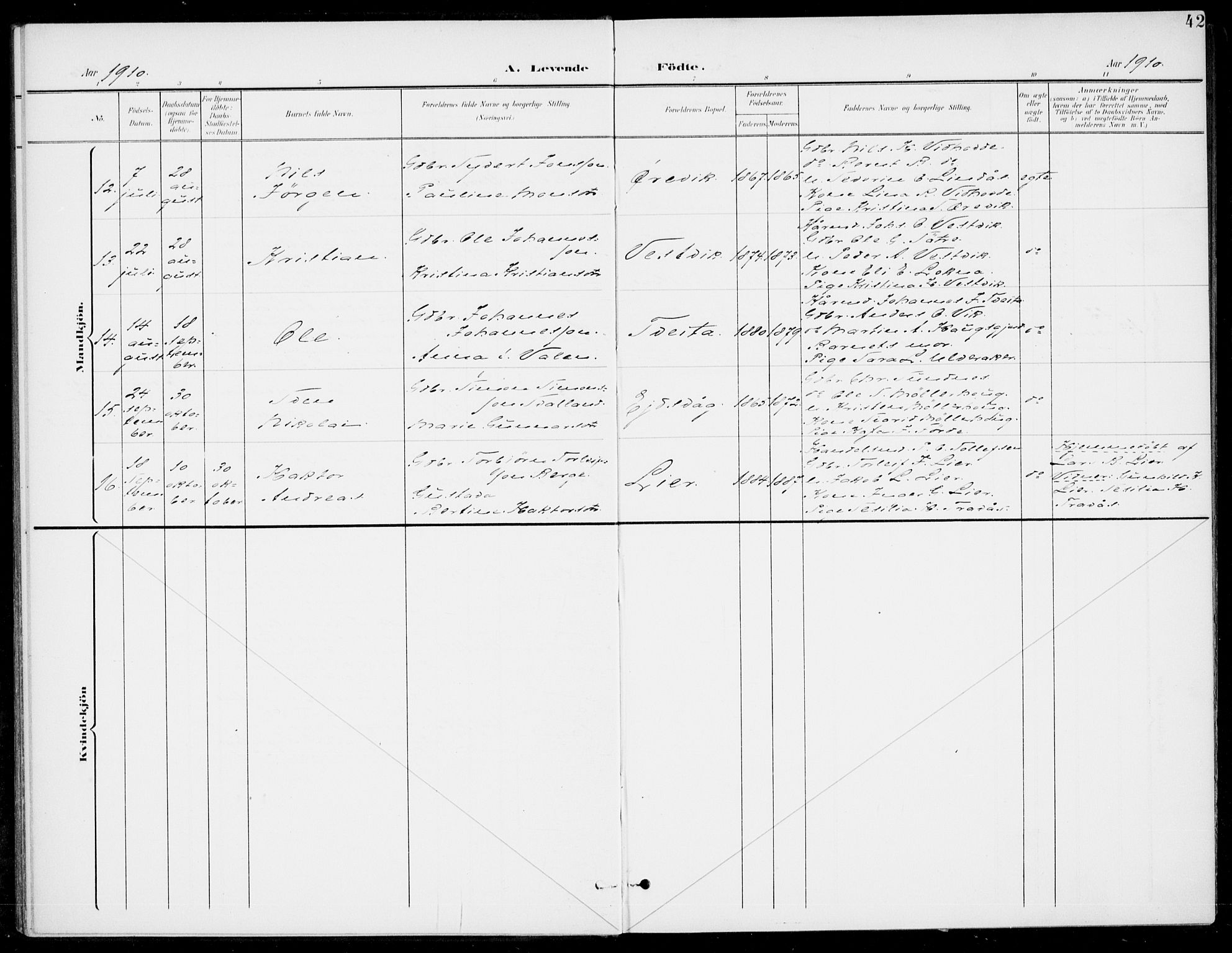 Sveio Sokneprestembete, AV/SAB-A-78501/H/Haa: Parish register (official) no. C 3, 1899-1916, p. 42