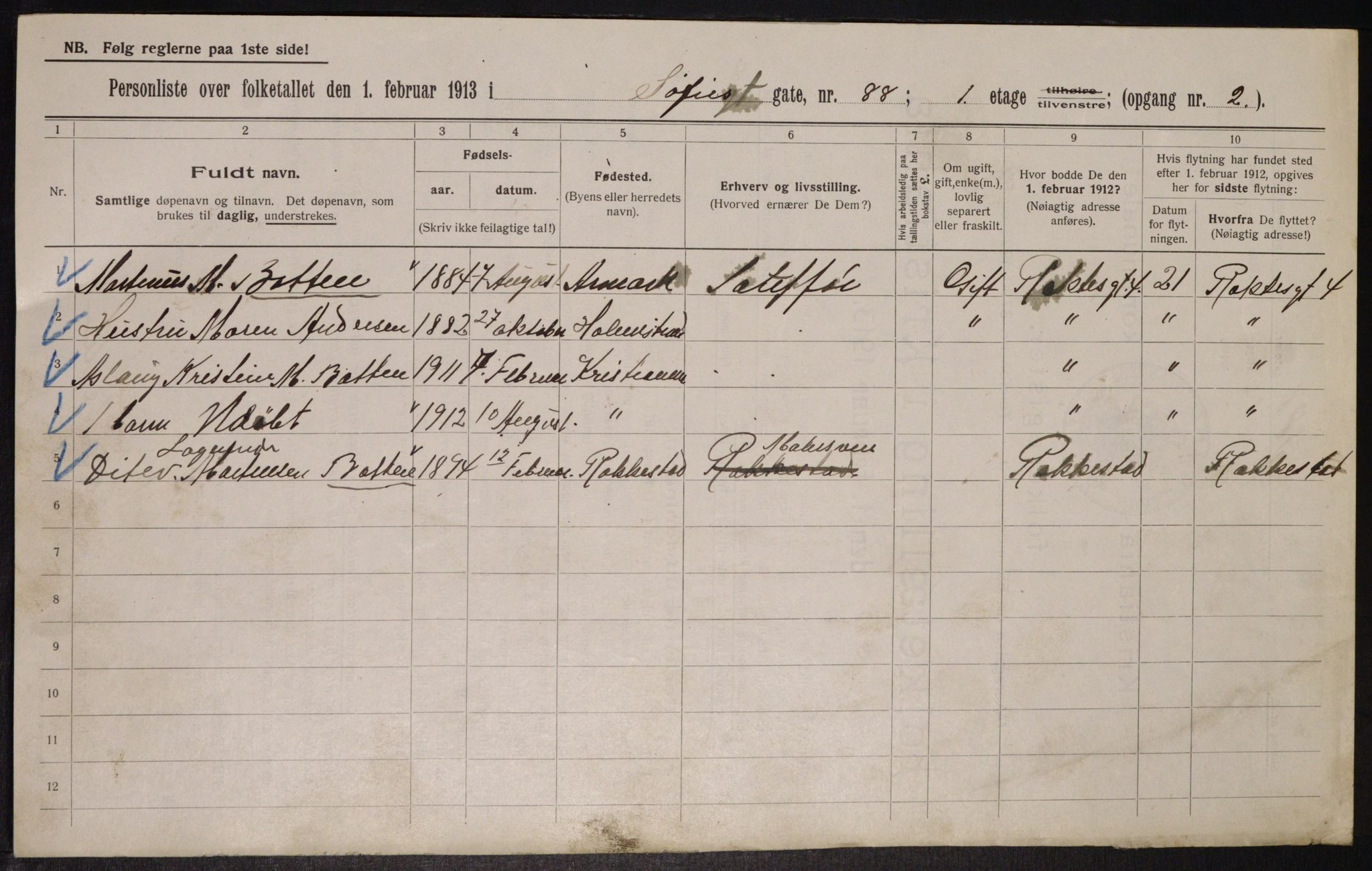 OBA, Municipal Census 1913 for Kristiania, 1913, p. 99353