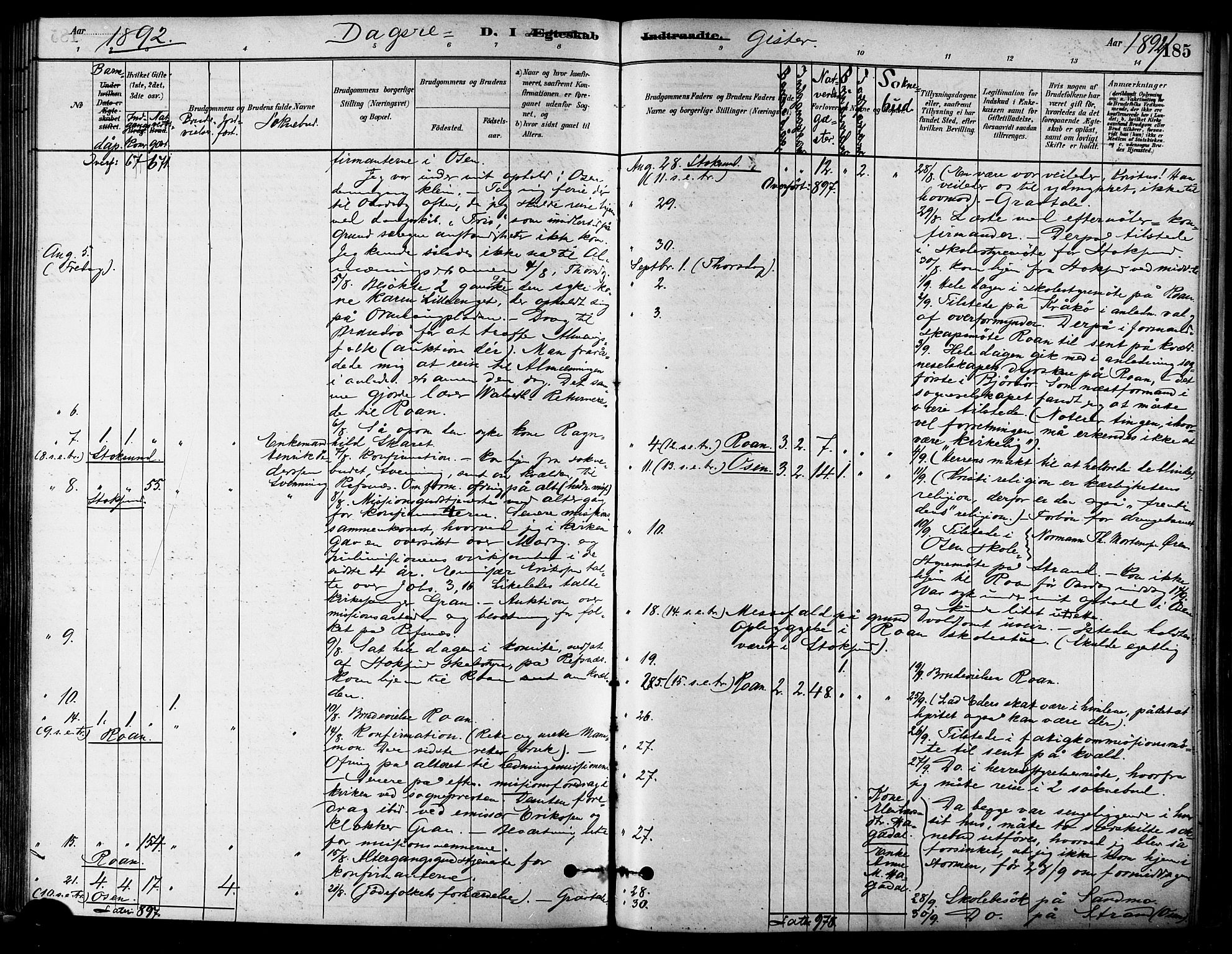 Ministerialprotokoller, klokkerbøker og fødselsregistre - Sør-Trøndelag, SAT/A-1456/657/L0707: Parish register (official) no. 657A08, 1879-1893, p. 185
