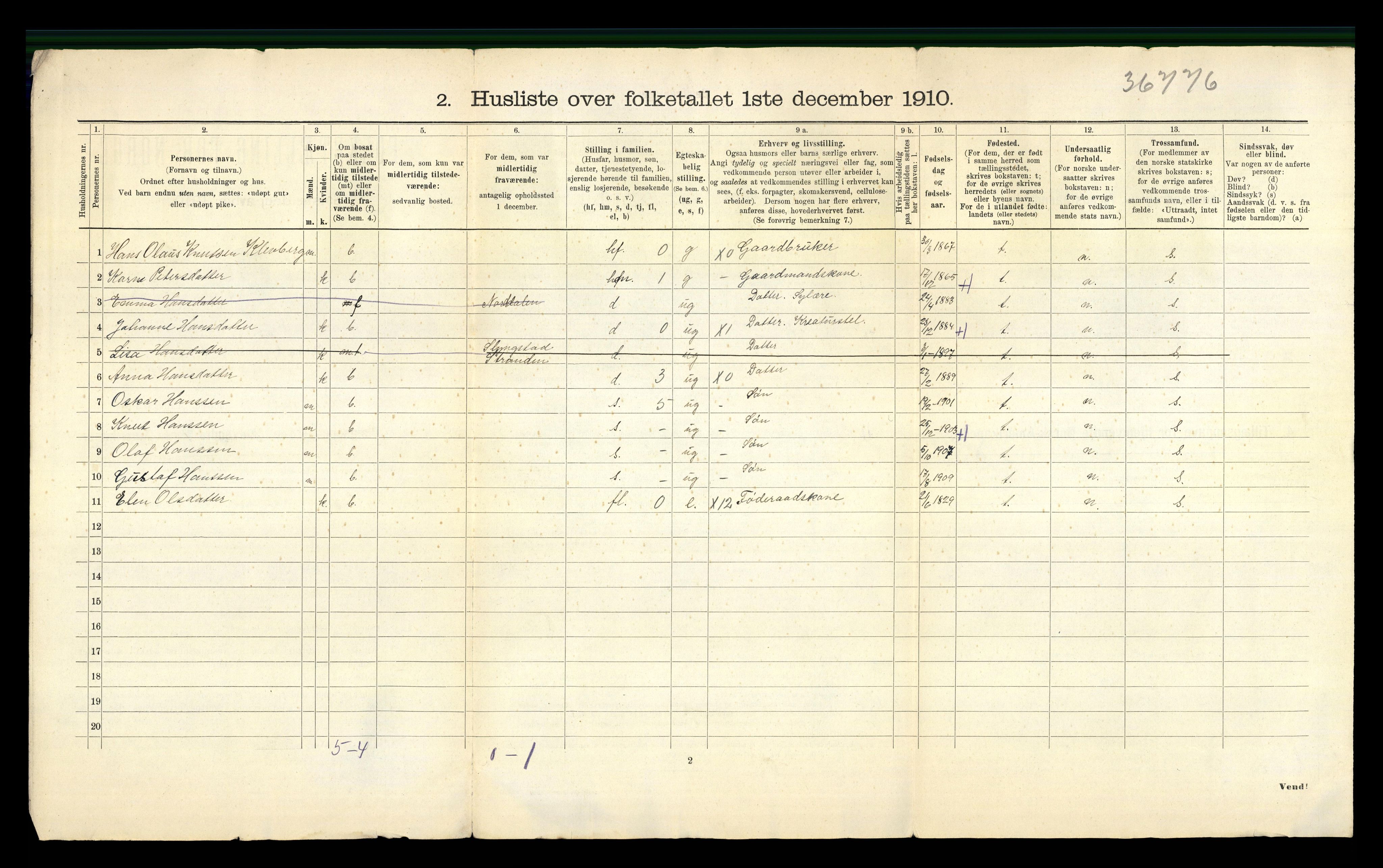 RA, 1910 census for Stranda, 1910, p. 29