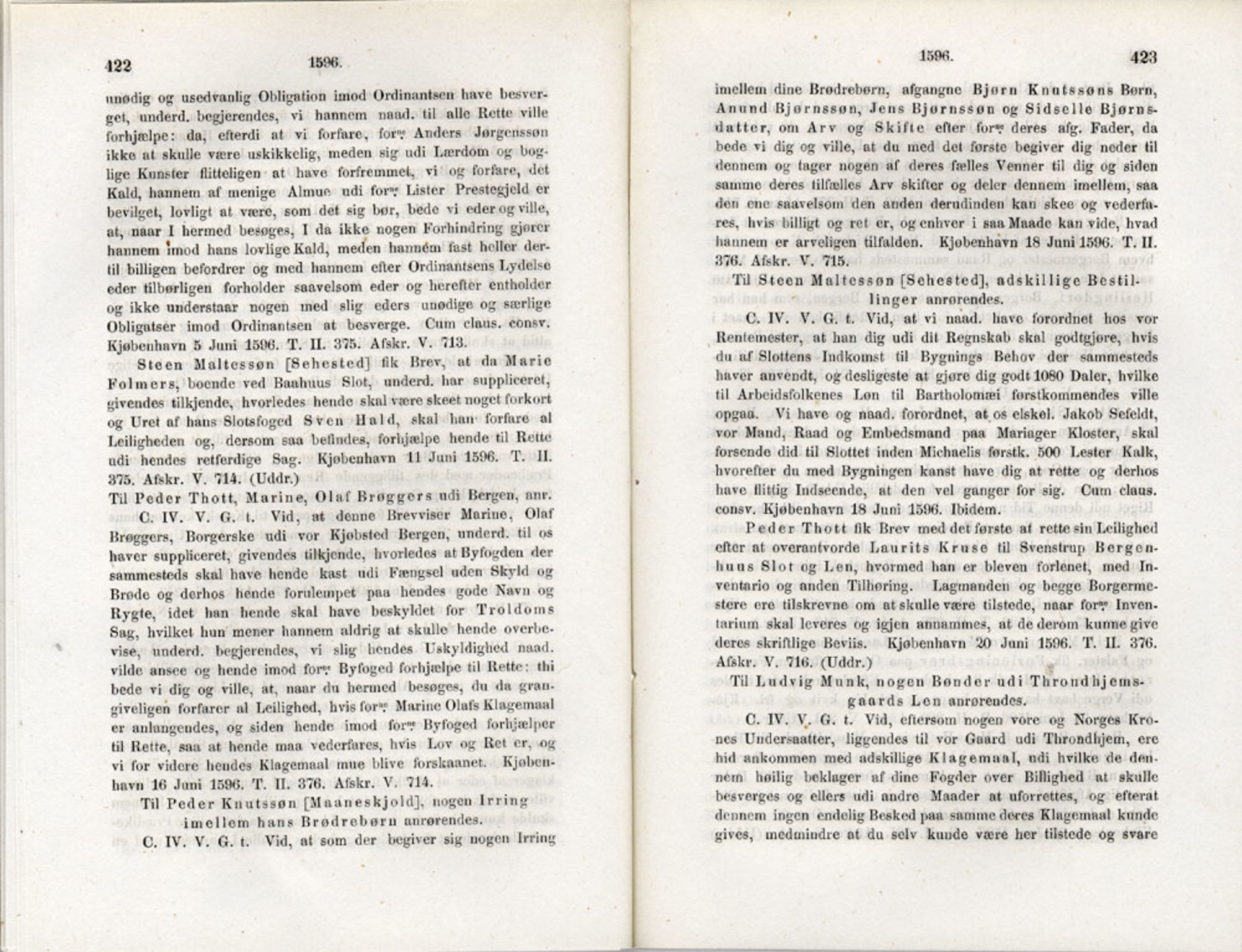 Publikasjoner utgitt av Det Norske Historiske Kildeskriftfond, PUBL/-/-/-: Norske Rigs-Registranter, bind 3, 1588-1602, p. 422-423