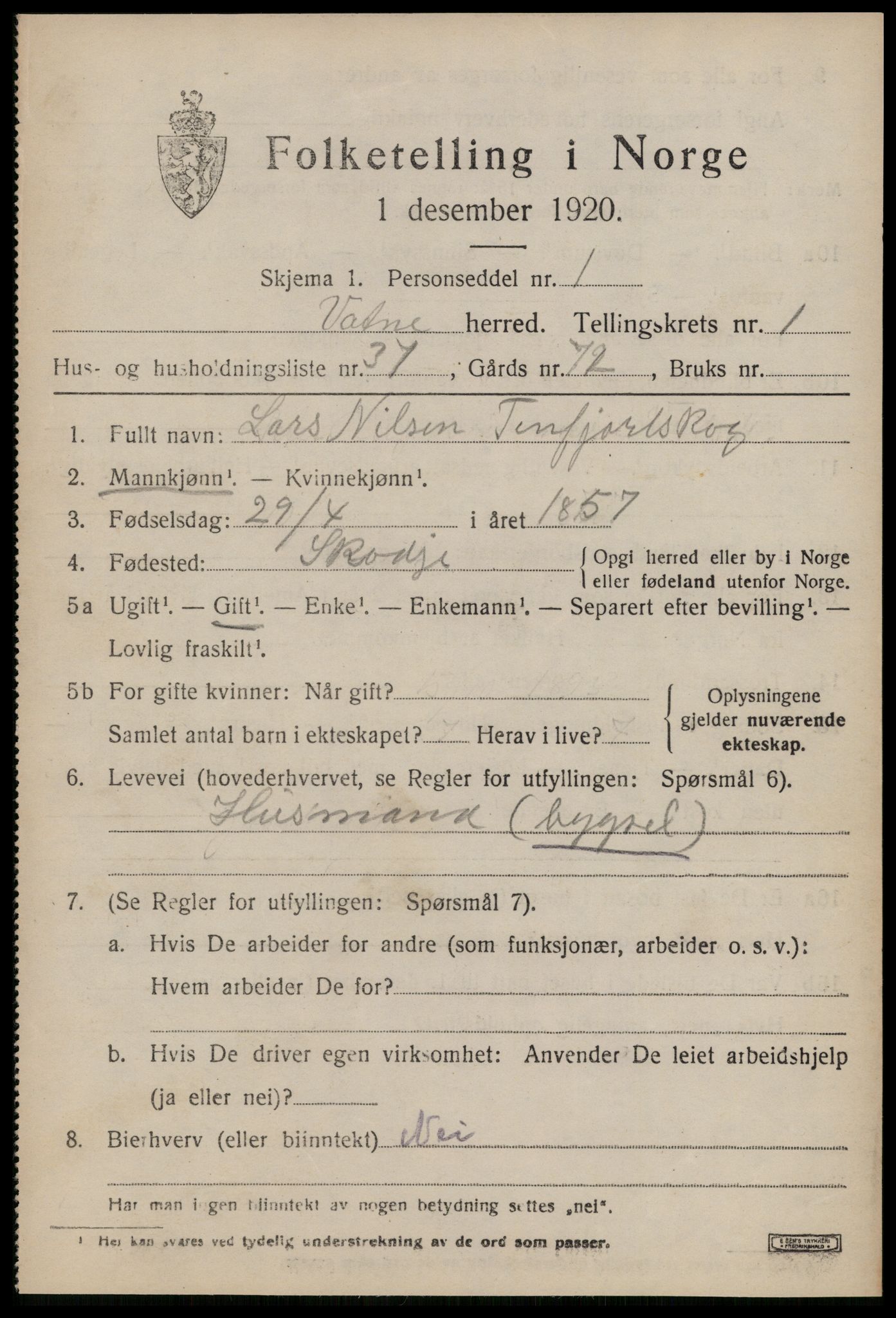 SAT, 1920 census for Vatne, 1920, p. 1076