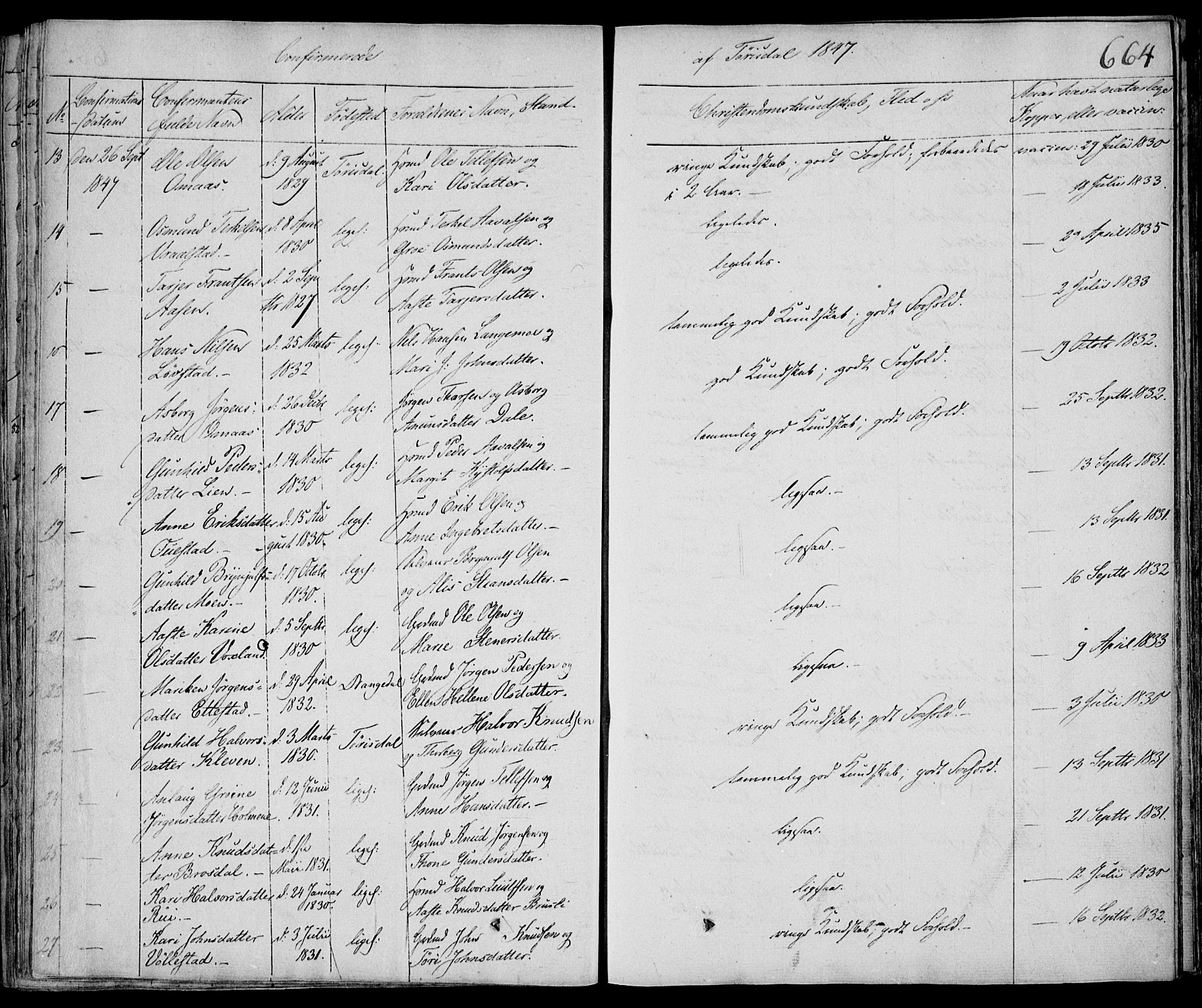 Drangedal kirkebøker, AV/SAKO-A-258/F/Fa/L0007b: Parish register (official) no. 7b, 1837-1856, p. 664