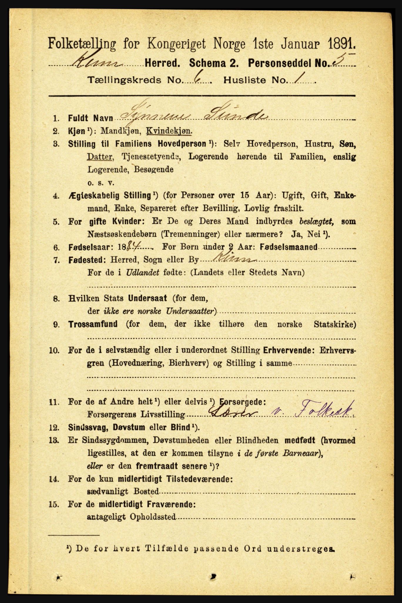 RA, 1891 census for 1437 Kinn, 1891, p. 2281