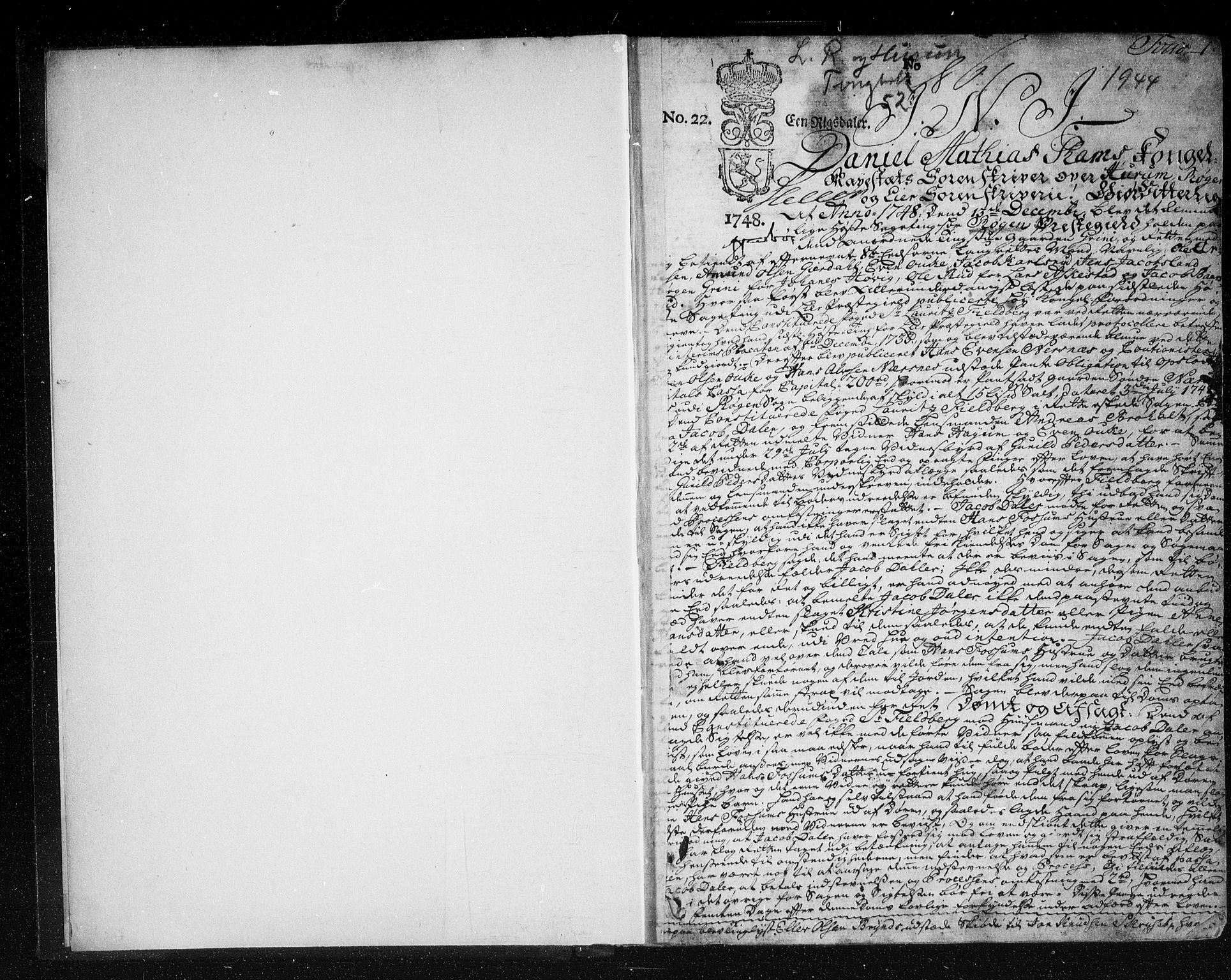 Lier, Røyken og Hurum sorenskriveri, AV/SAKO-A-89/F/Fa/L0052: Tingbok, 1748-1755, p. 1