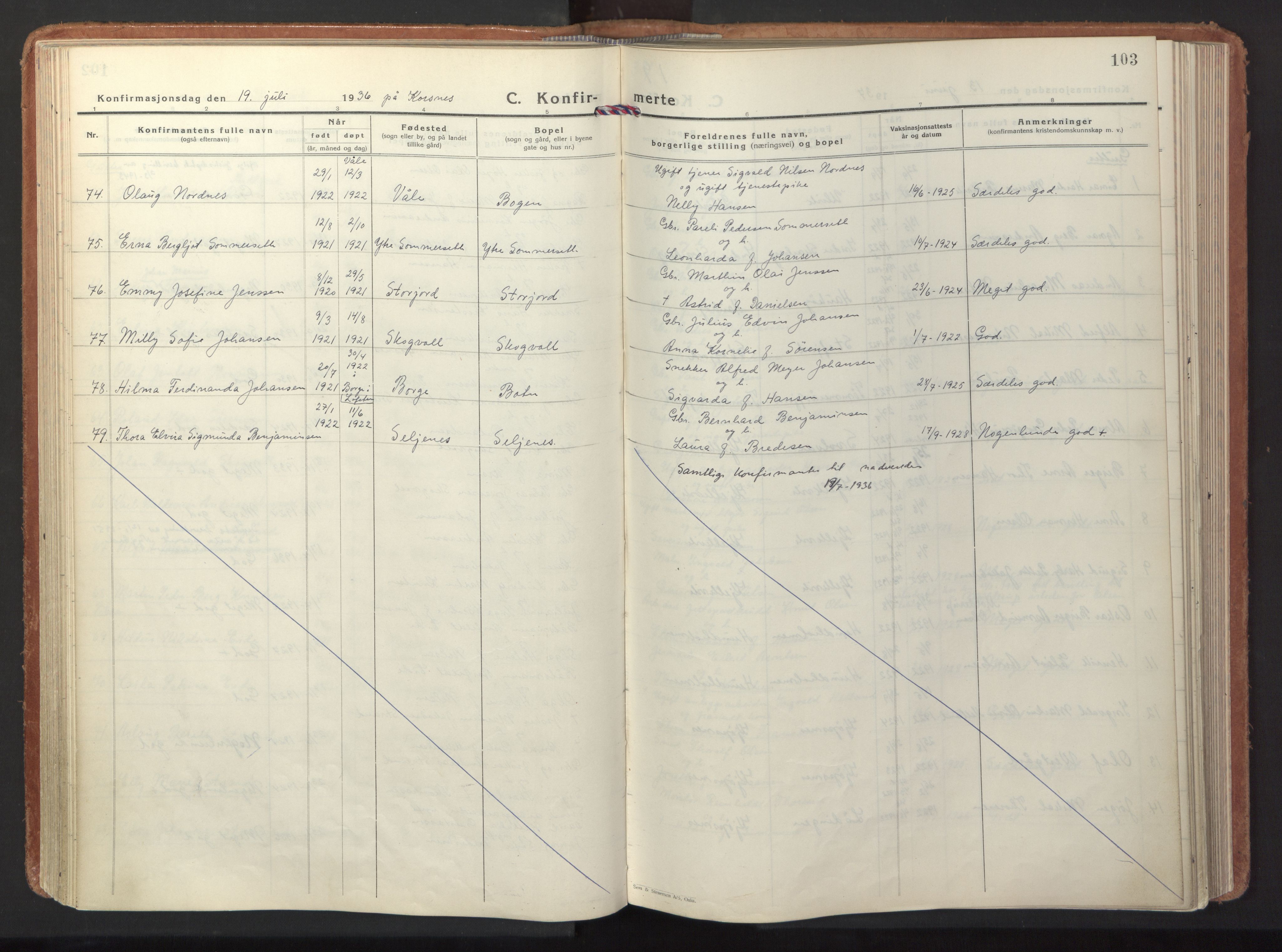 Ministerialprotokoller, klokkerbøker og fødselsregistre - Nordland, AV/SAT-A-1459/861/L0874: Parish register (official) no. 861A09, 1932-1939, p. 103