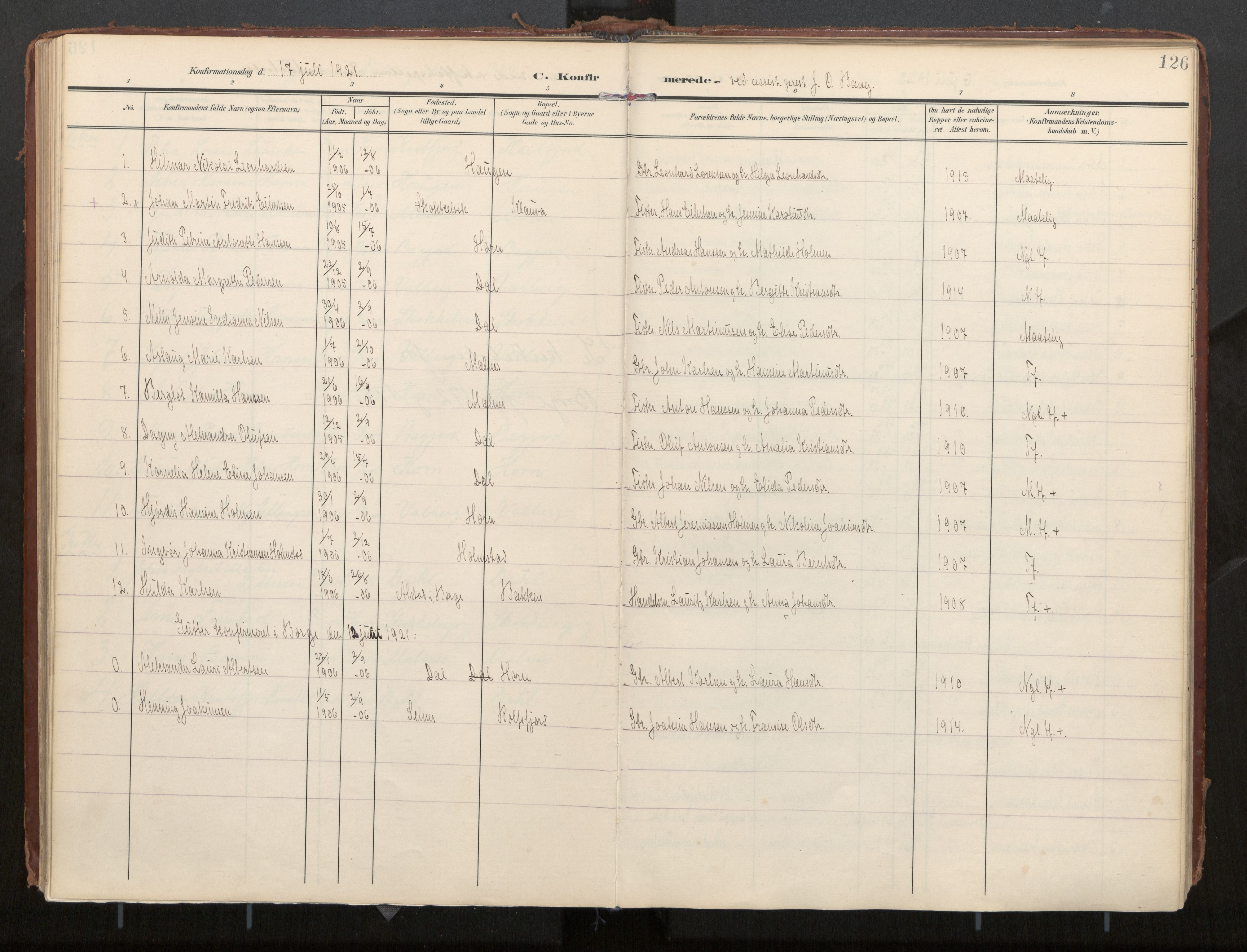 Ministerialprotokoller, klokkerbøker og fødselsregistre - Nordland, AV/SAT-A-1459/884/L1194: Parish register (official) no. 884A02, 1906-1937, p. 126