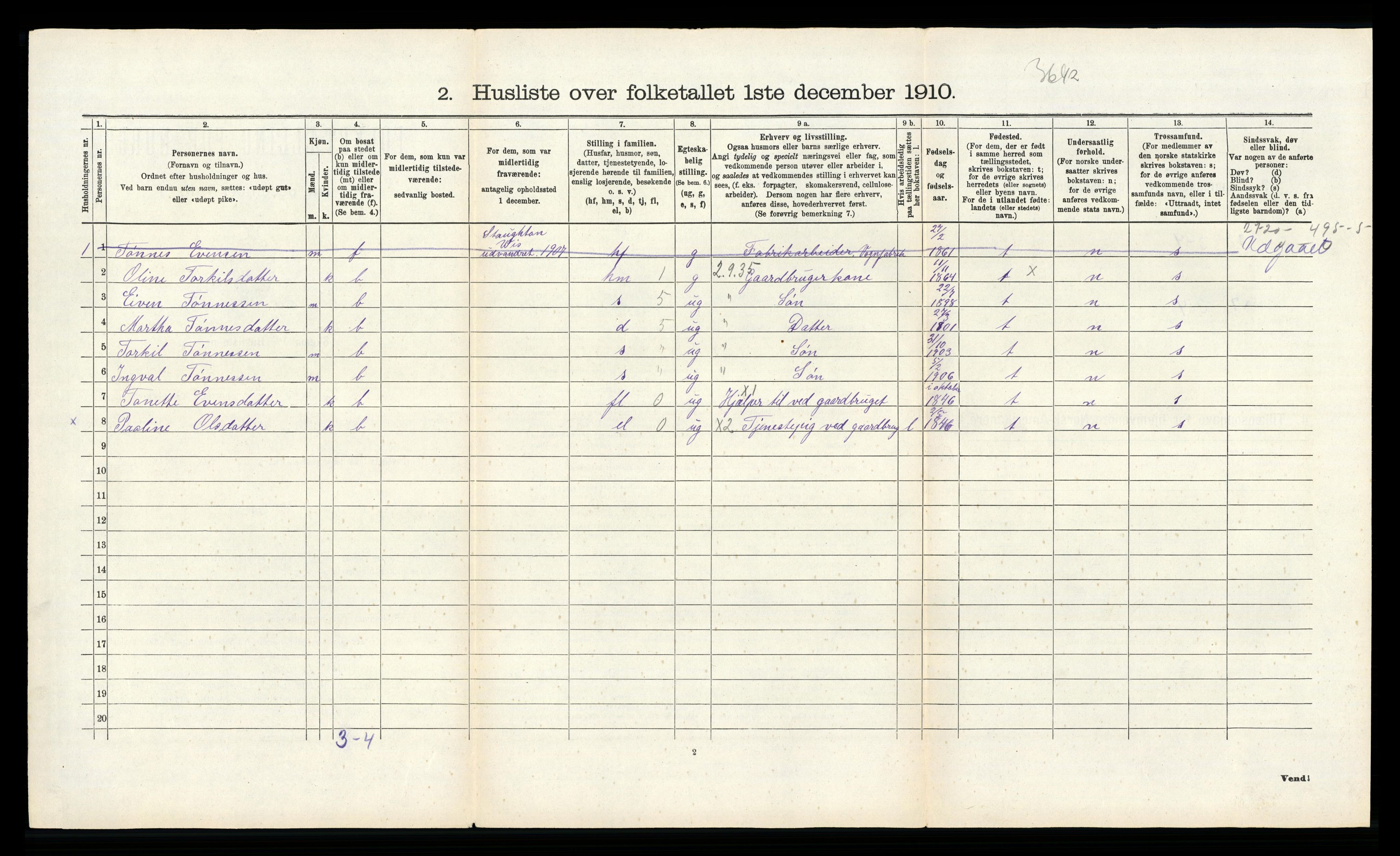 RA, 1910 census for Gyland, 1910, p. 189