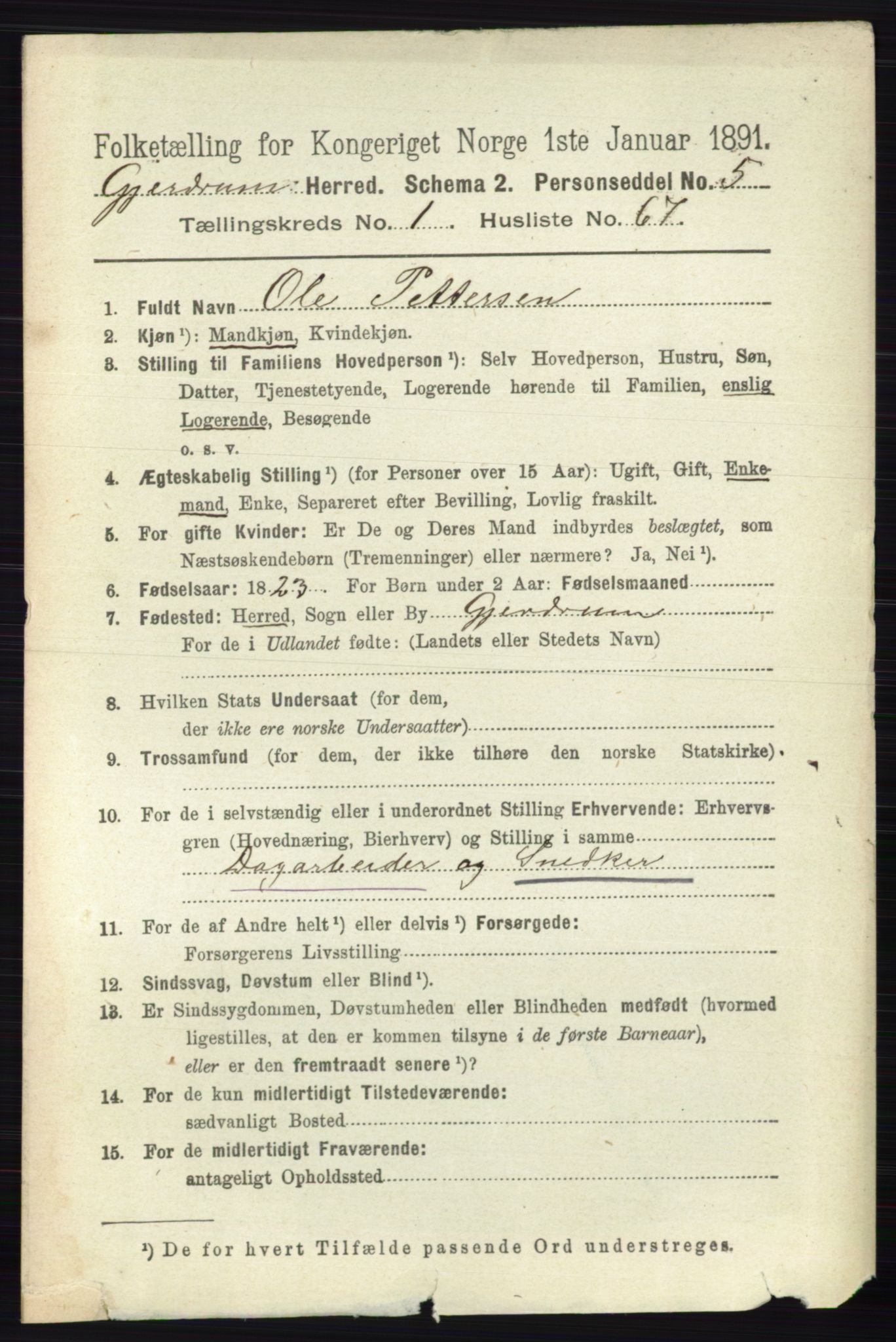 RA, 1891 census for 0234 Gjerdrum, 1891, p. 503