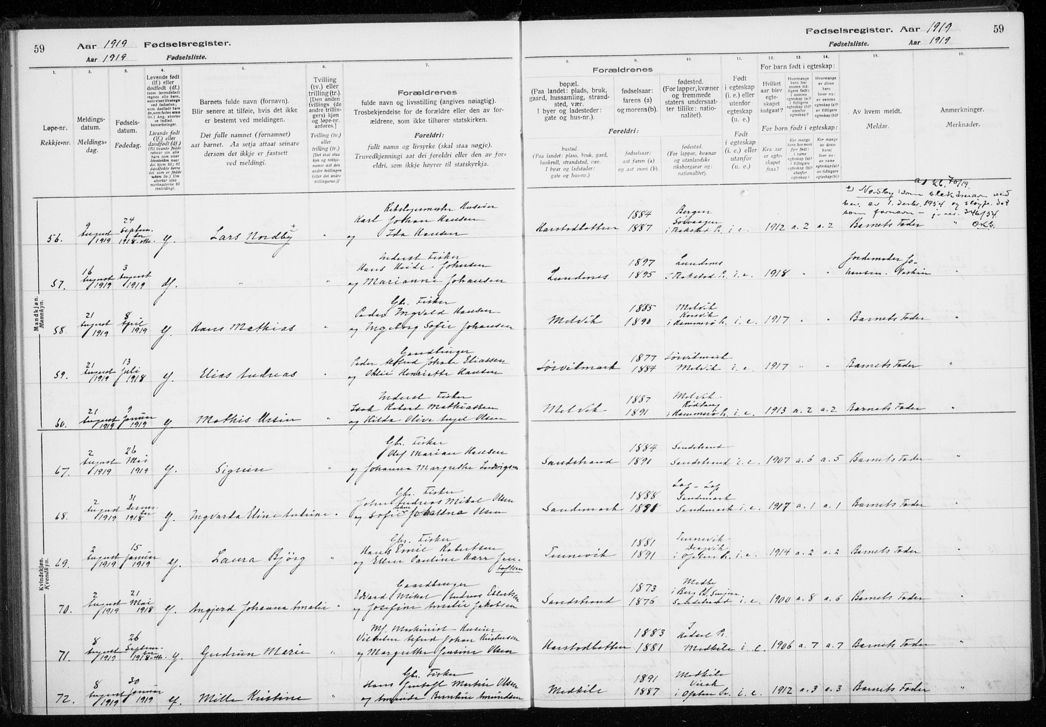 Trondenes sokneprestkontor, SATØ/S-1319/I/Ia/L0089: Birth register no. 89, 1916-1925, p. 59