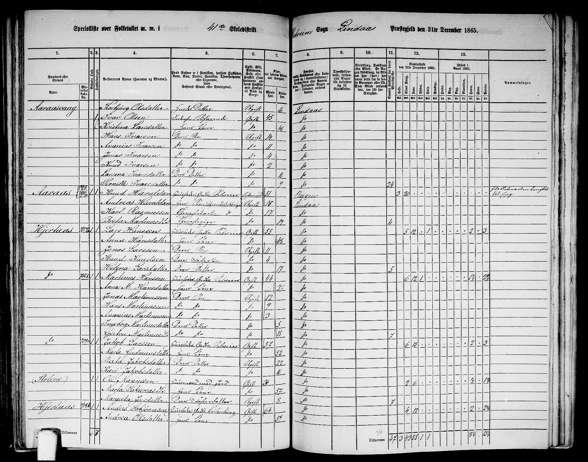 RA, 1865 census for Lindås, 1865, p. 260