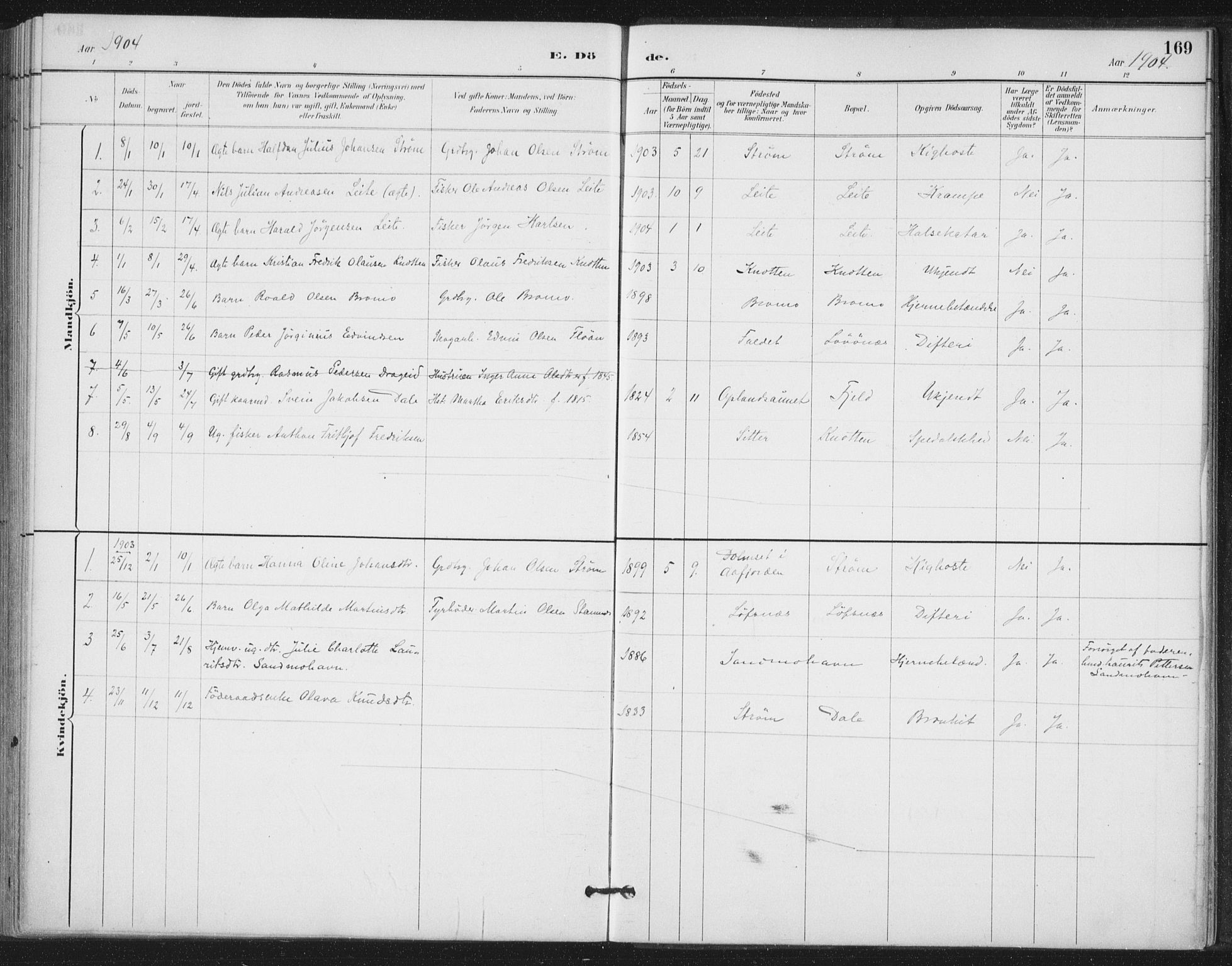 Ministerialprotokoller, klokkerbøker og fødselsregistre - Nord-Trøndelag, AV/SAT-A-1458/772/L0603: Parish register (official) no. 772A01, 1885-1912, p. 169