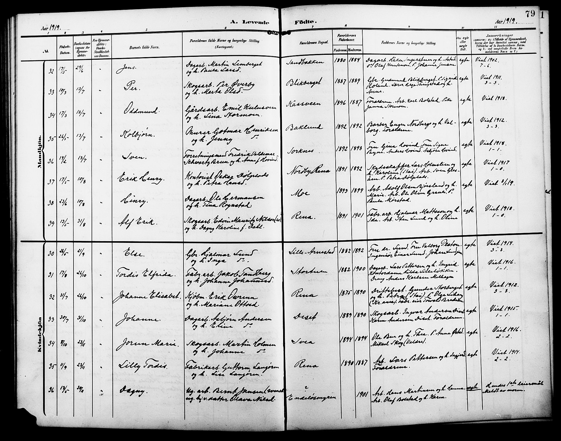 Åmot prestekontor, Hedmark, AV/SAH-PREST-056/H/Ha/Hab/L0004: Parish register (copy) no. 4, 1905-1920, p. 79