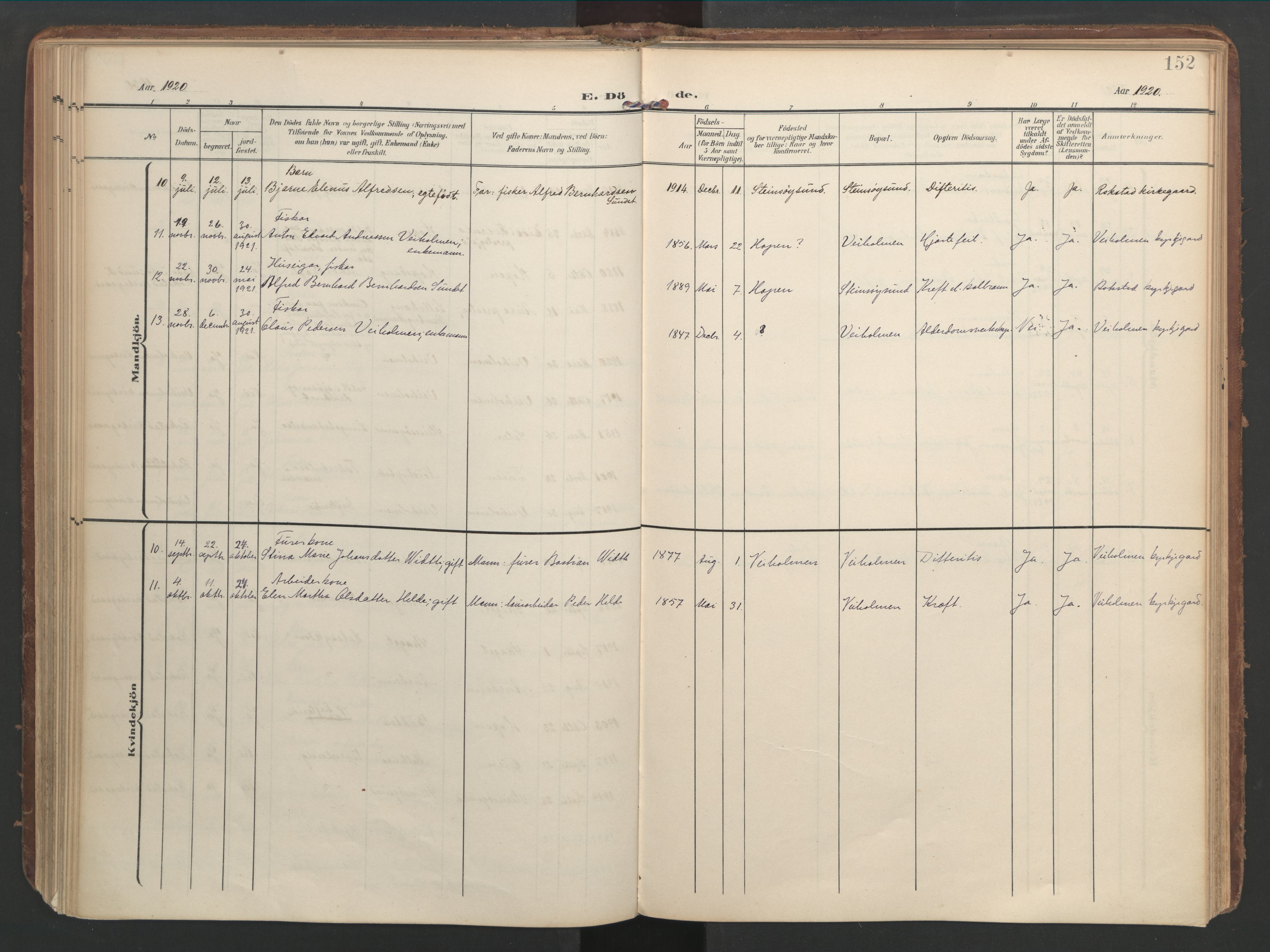 Ministerialprotokoller, klokkerbøker og fødselsregistre - Møre og Romsdal, AV/SAT-A-1454/583/L0955: Parish register (official) no. 583A02, 1907-1926, p. 152