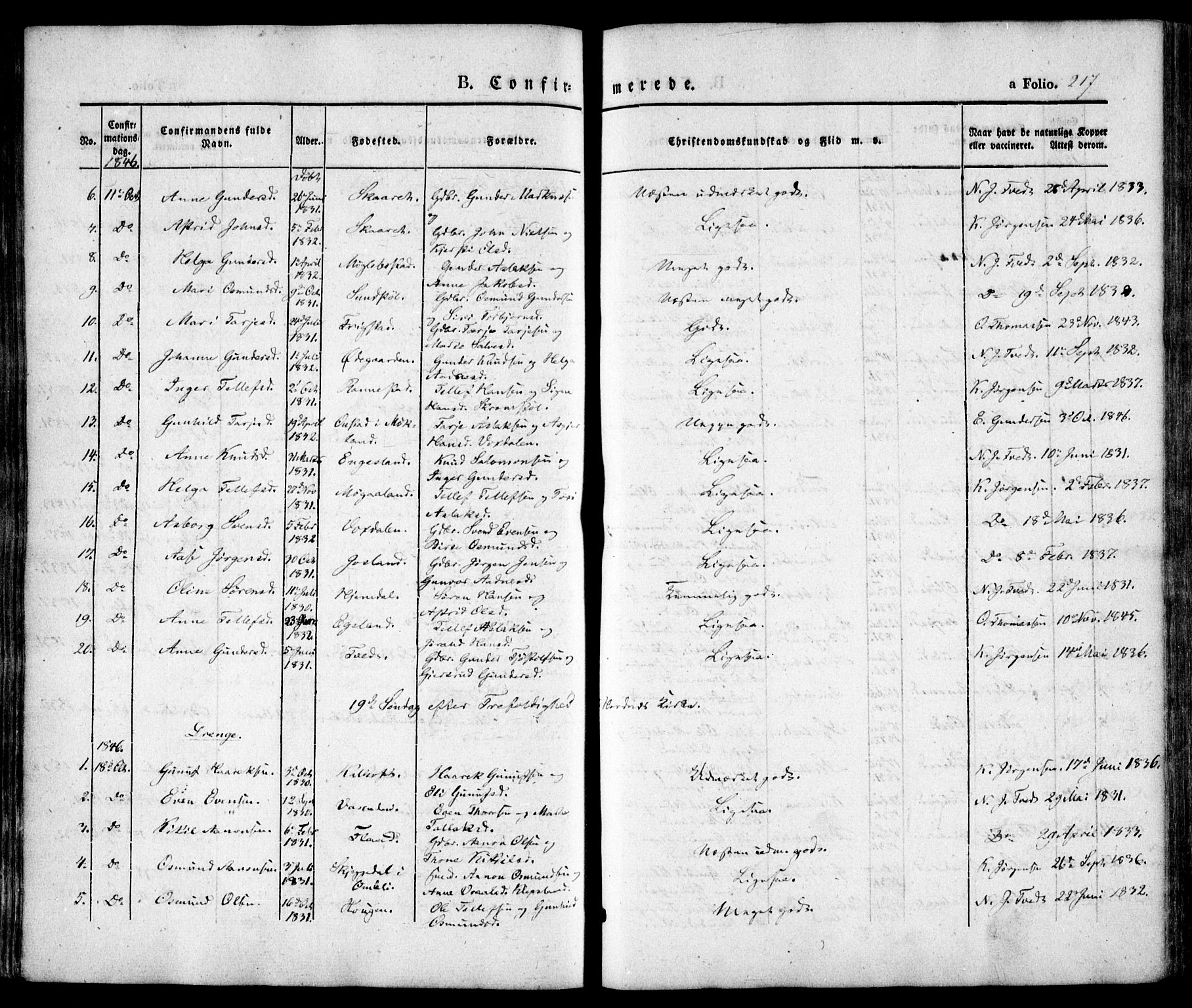 Evje sokneprestkontor, AV/SAK-1111-0008/F/Fa/Faa/L0005: Parish register (official) no. A 5, 1843-1865, p. 217