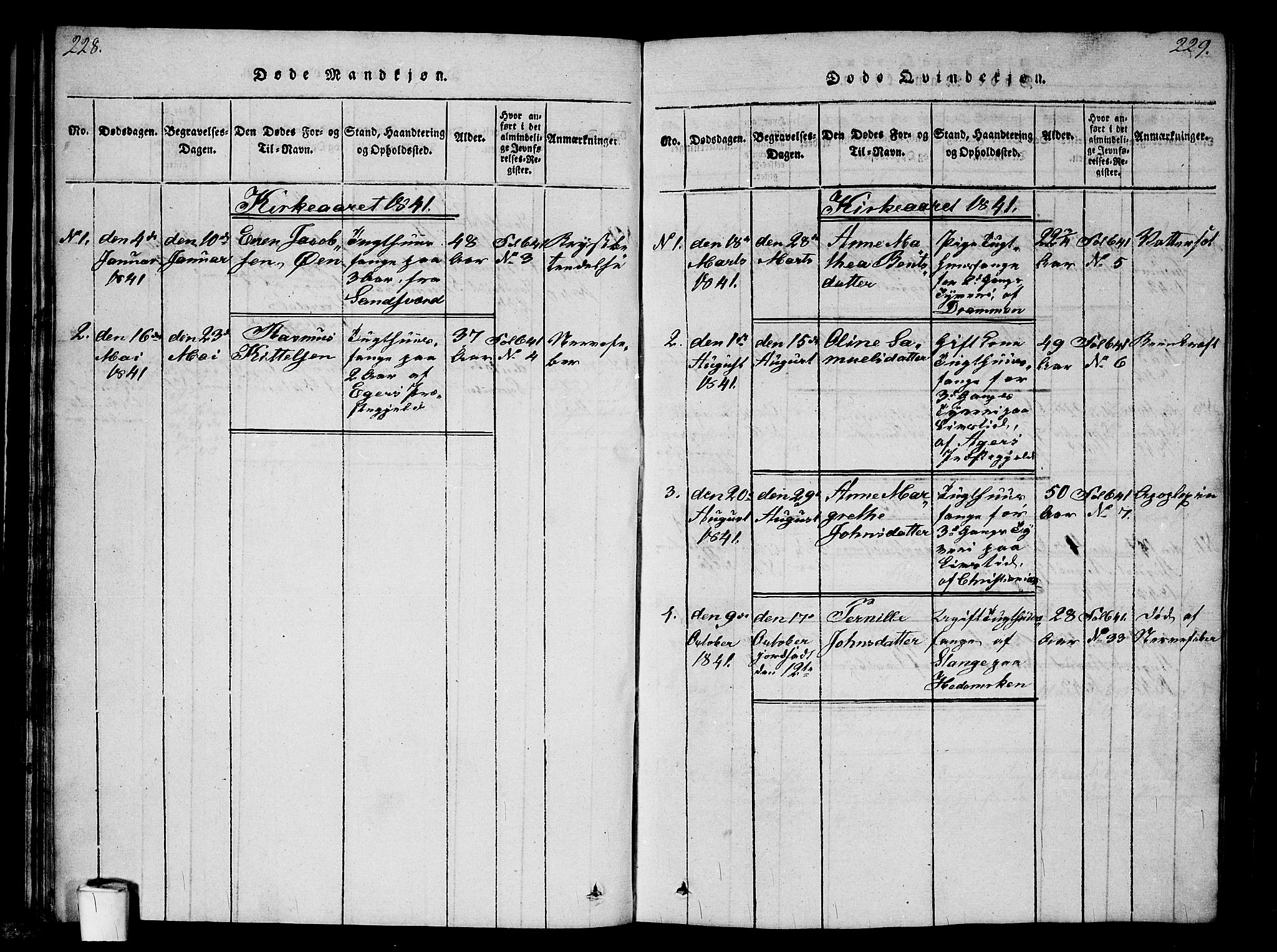 Kristiania tukthusprest Kirkebøker, SAO/A-10881/G/Ga/L0001: Parish register (copy) no. 1, 1818-1857, p. 228-229